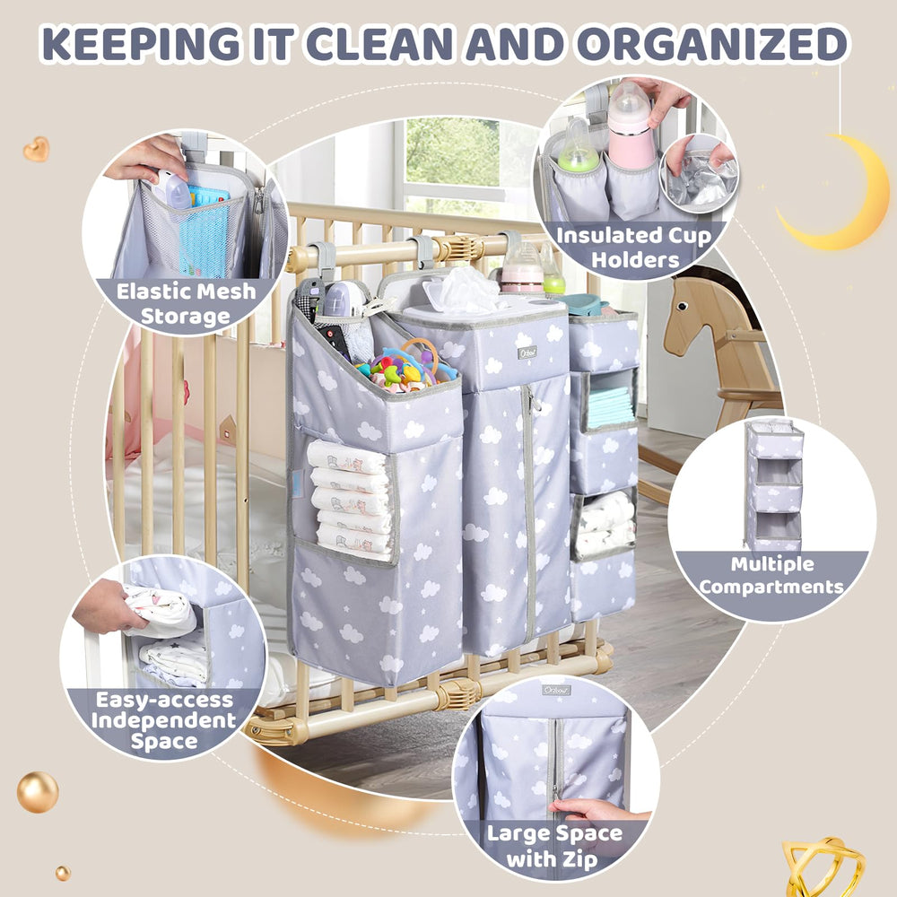 Orzbow XL dual hanging options adapt to crib rails or wall setups for flexible nursery use.