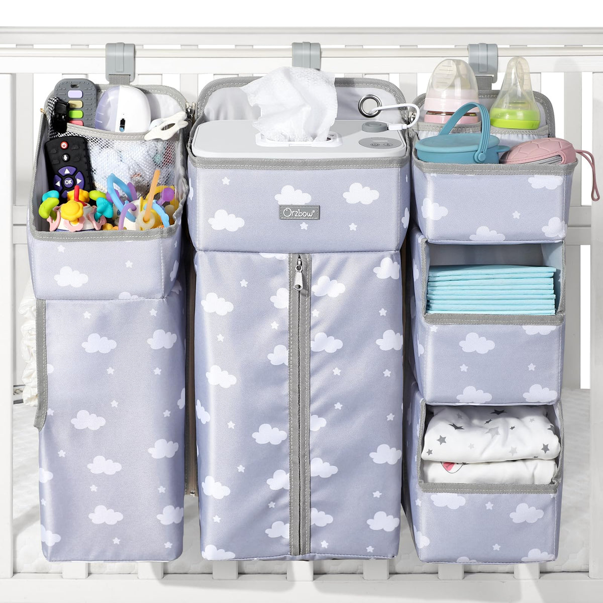 Orzbow XL hanging diaper caddy 3-in-1 setup offers easy access and versatile placement.