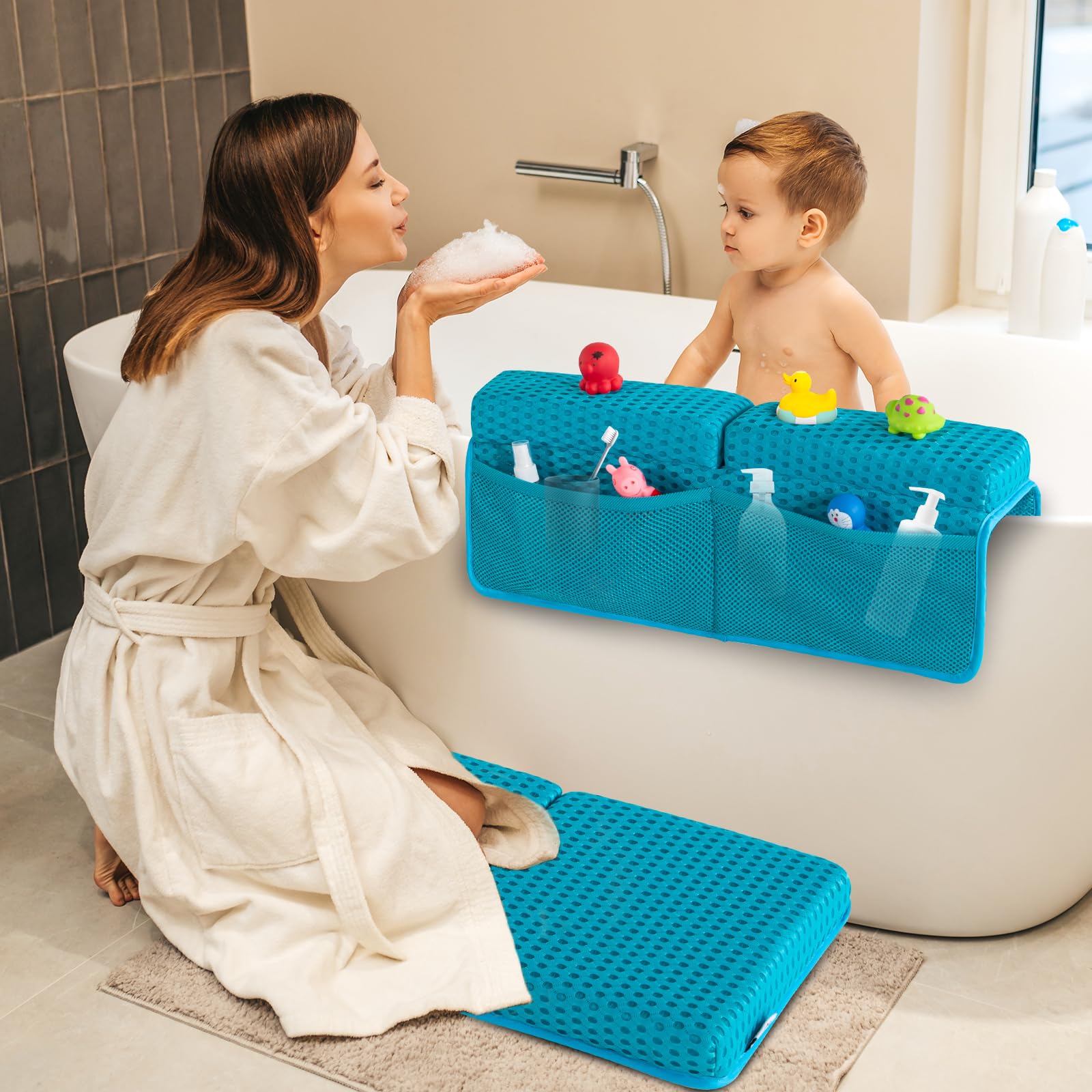 OS OMYSTYLE elbow rest pad with suction cups secured to tub.