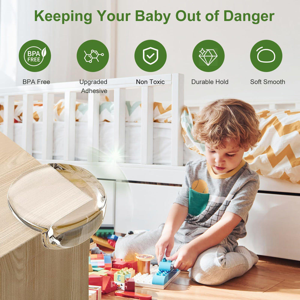 Osareny BPA-free PVC corner guard on a table edge for safe kids