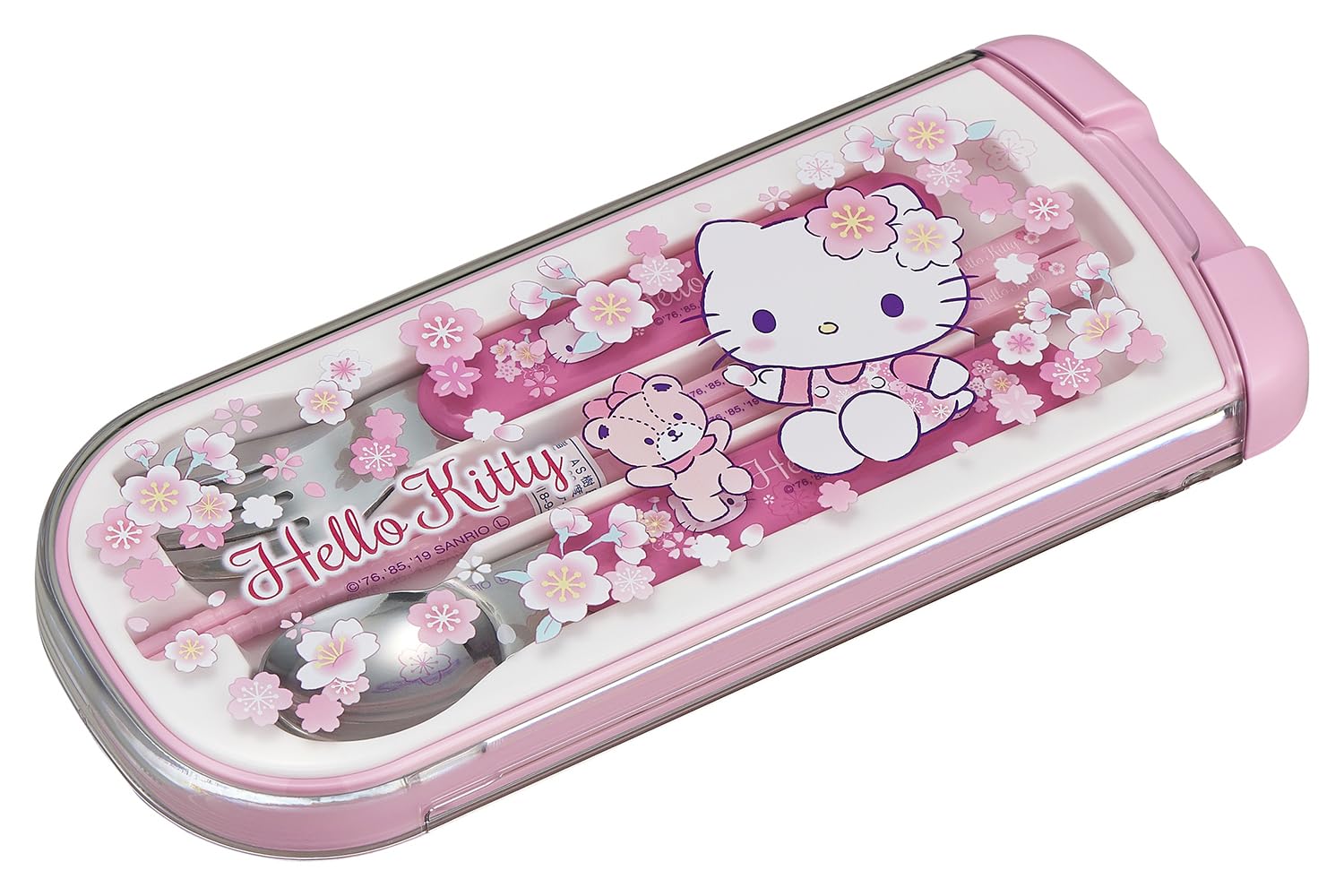 OSK CT-20 Hello Kitty cutlery set with Sakura design, kid-friendly for school lunches.