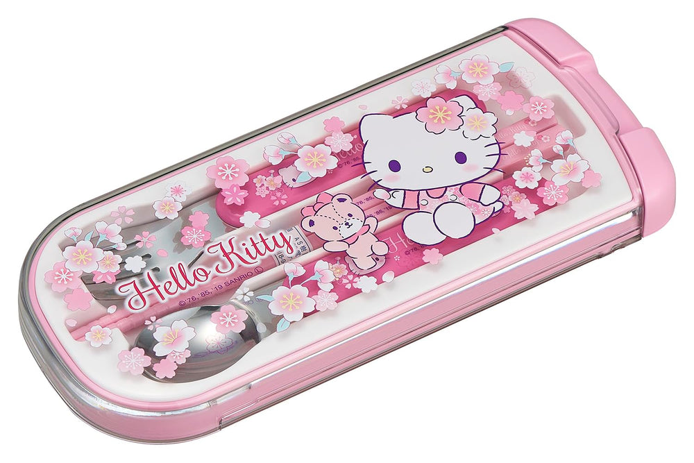 OSK CT-20 Hello Kitty cutlery set with Sakura design, kid-friendly for school lunches.