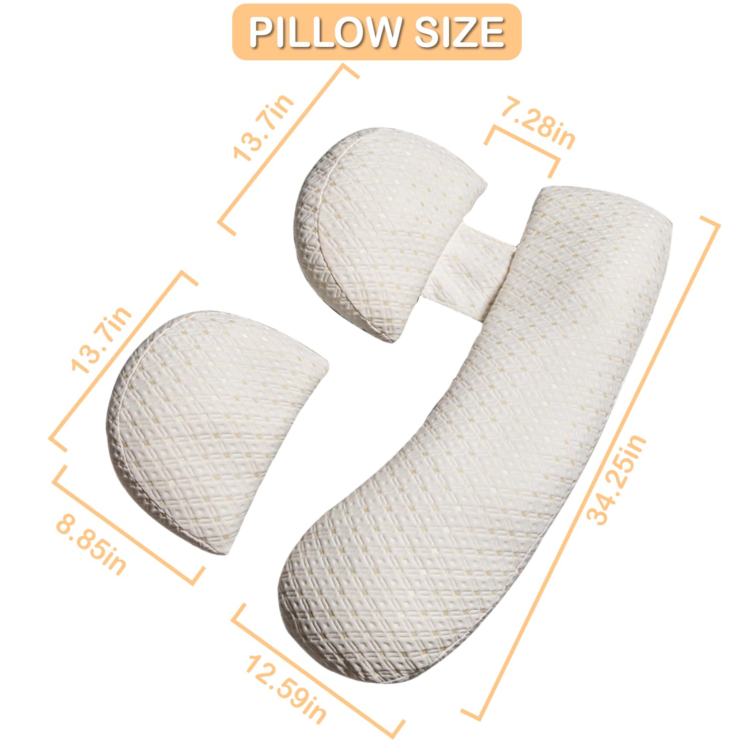 Oskeray pregnancy pillow in-use-sleep-setup demonstrates side-sleep position.