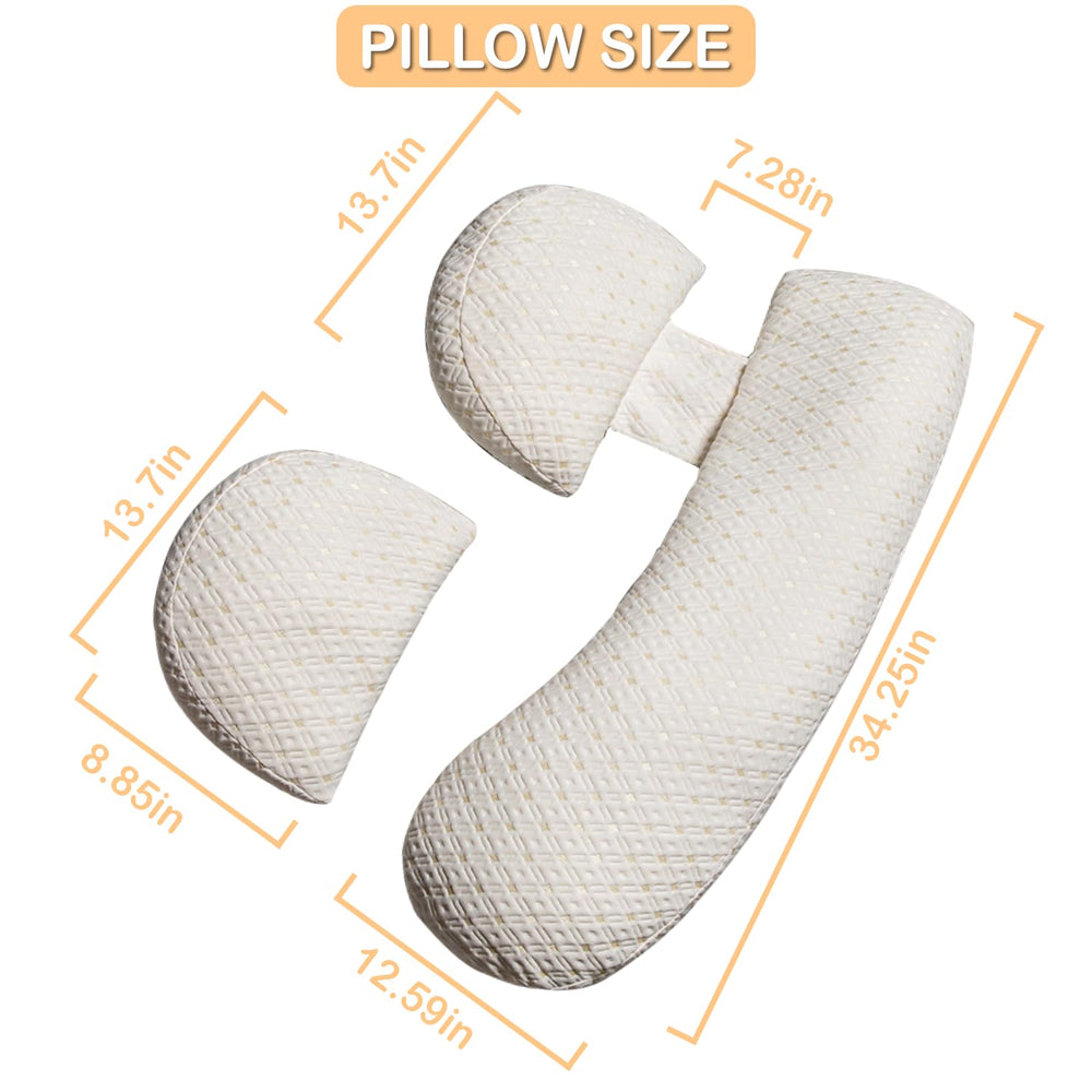 Oskeray pregnancy pillow in-use-sleep-setup demonstrates side-sleep position.