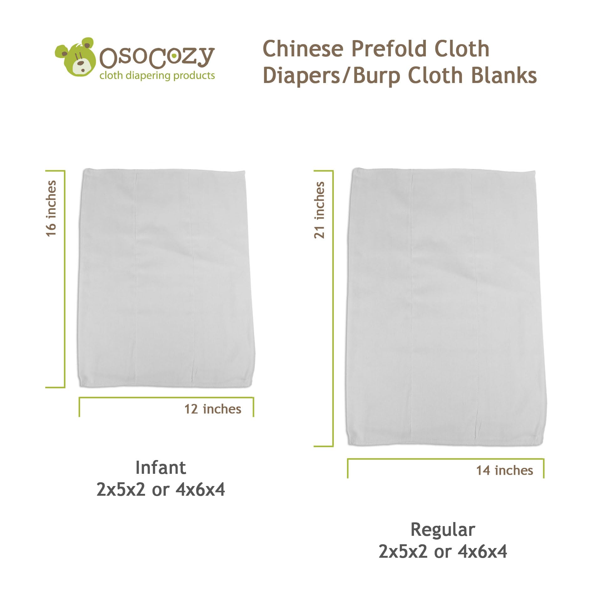Close-up of OsoCozy Chinese Prefolds white fabric and stitching