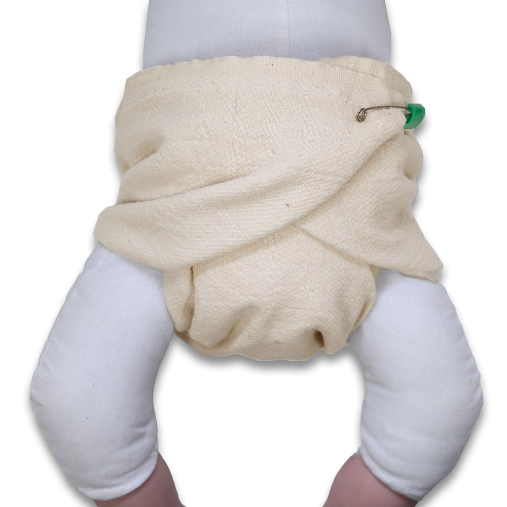 OsoCozy birdseye diaper folded for baby fit, demonstrating versatile folding.