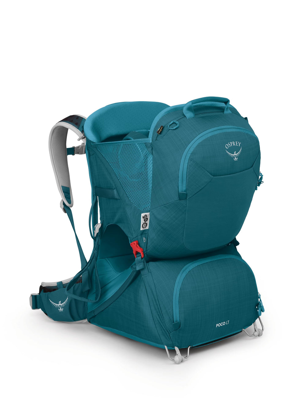 Osprey Poco LT folded frame for compact travel and storage.