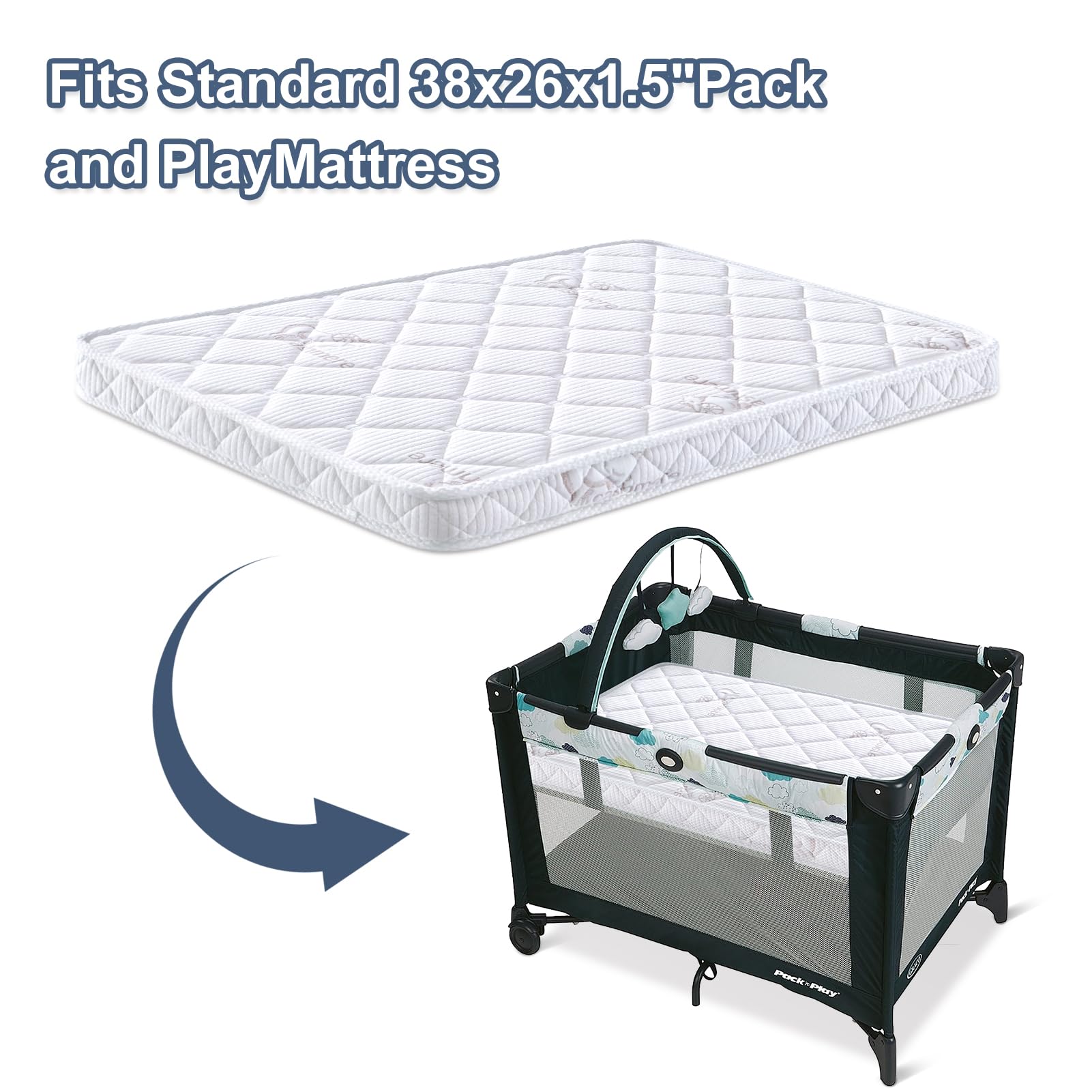 OSSERTSbearY mattress fits Graco, Baby Trend and Pamo Babe playards securely