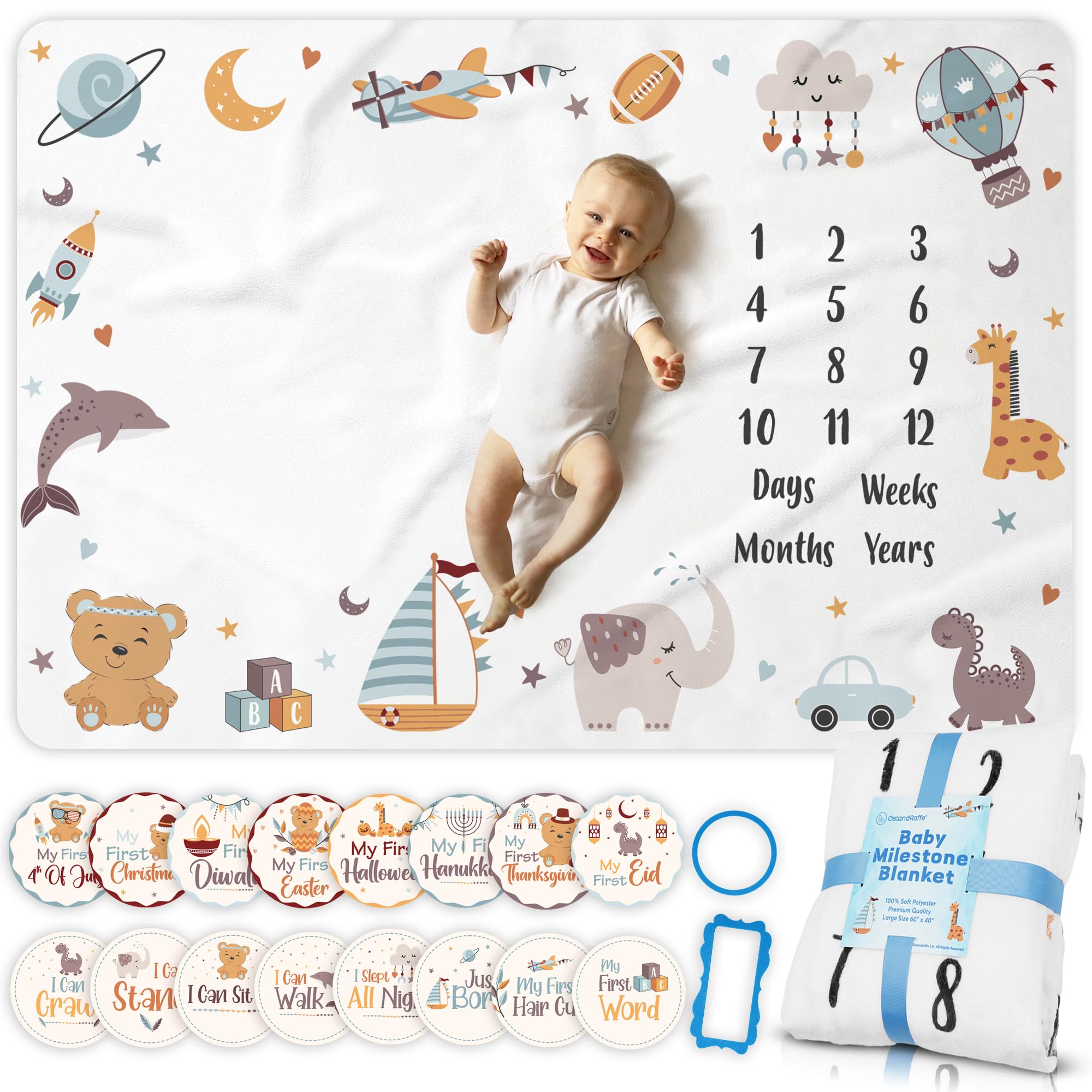 OSTANDRAFFE monthly milestone blanket boy 60x40 highlights growth for timeless photos