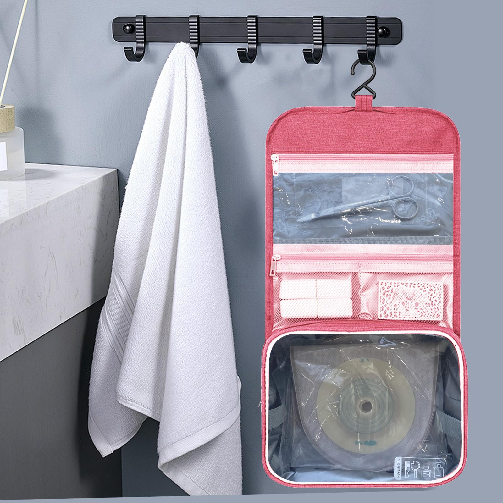 Freestanding design keeps the bag upright on counters and surfaces