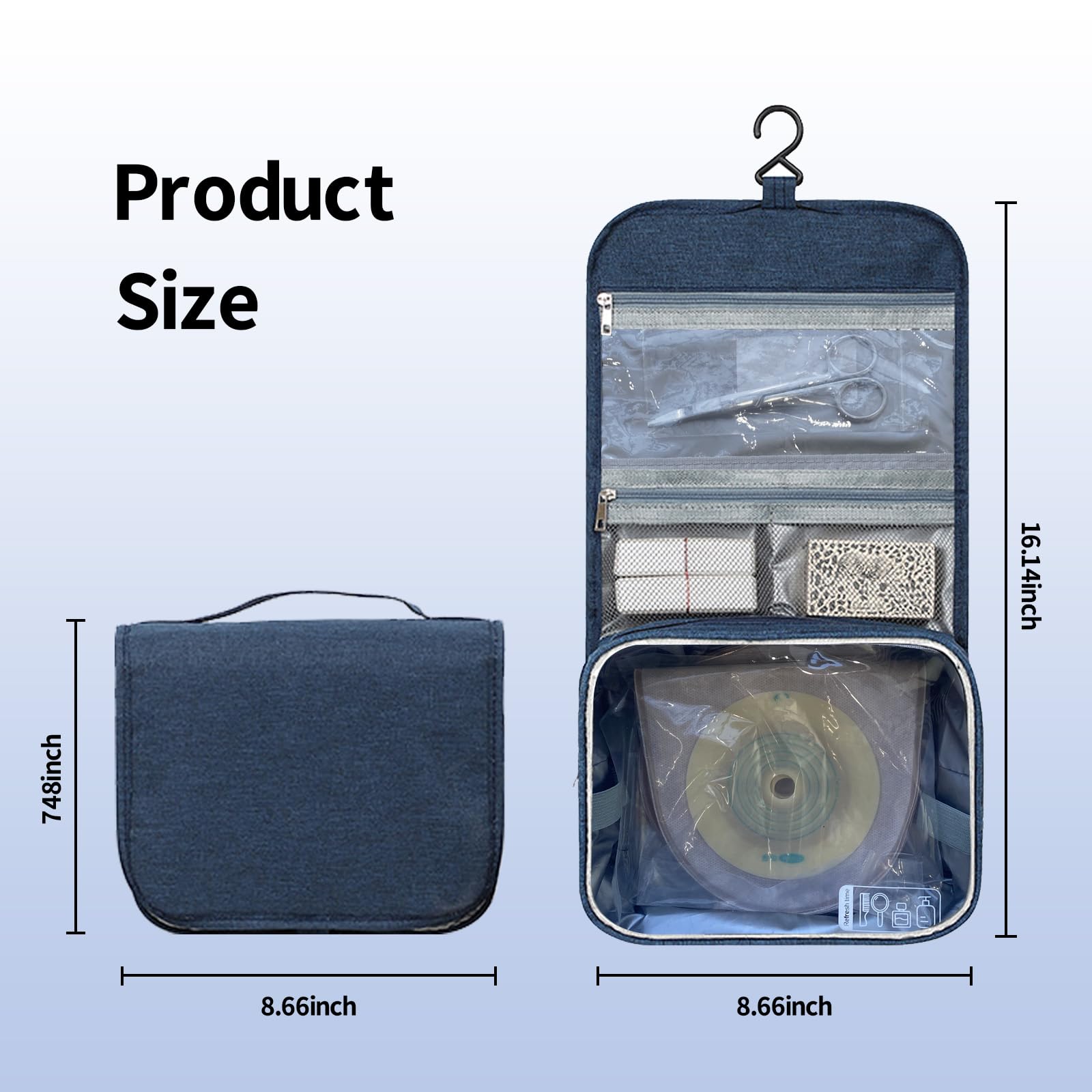 Ostomy travel bag Navy waterproof materials protect supplies during travel
