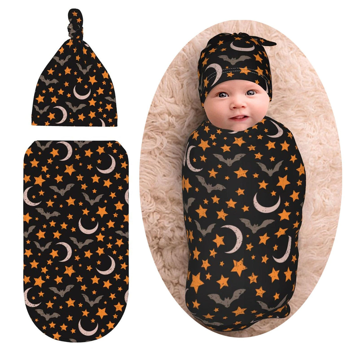Osvbs Goth Bat Star Moon Swaddle Blanket, soft fabric for newborn comfort.