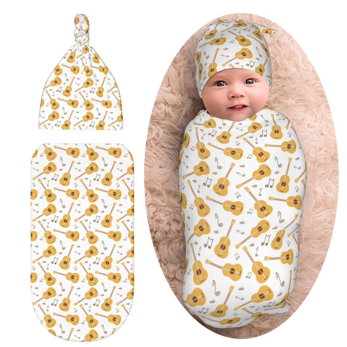 Osvbs Guitar Music Note Swaddle Blanket for newborn comfort and photo props.