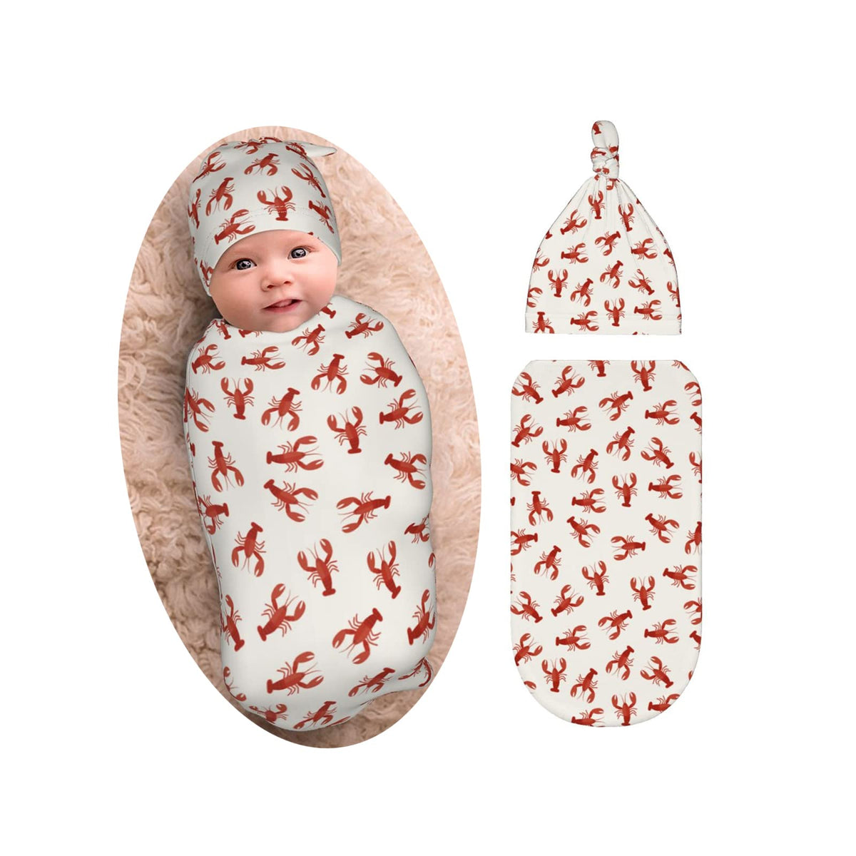 OSVBS Red Lobsters Crawfish swaddle blanket shows ultra-soft fabric for newborn comfort