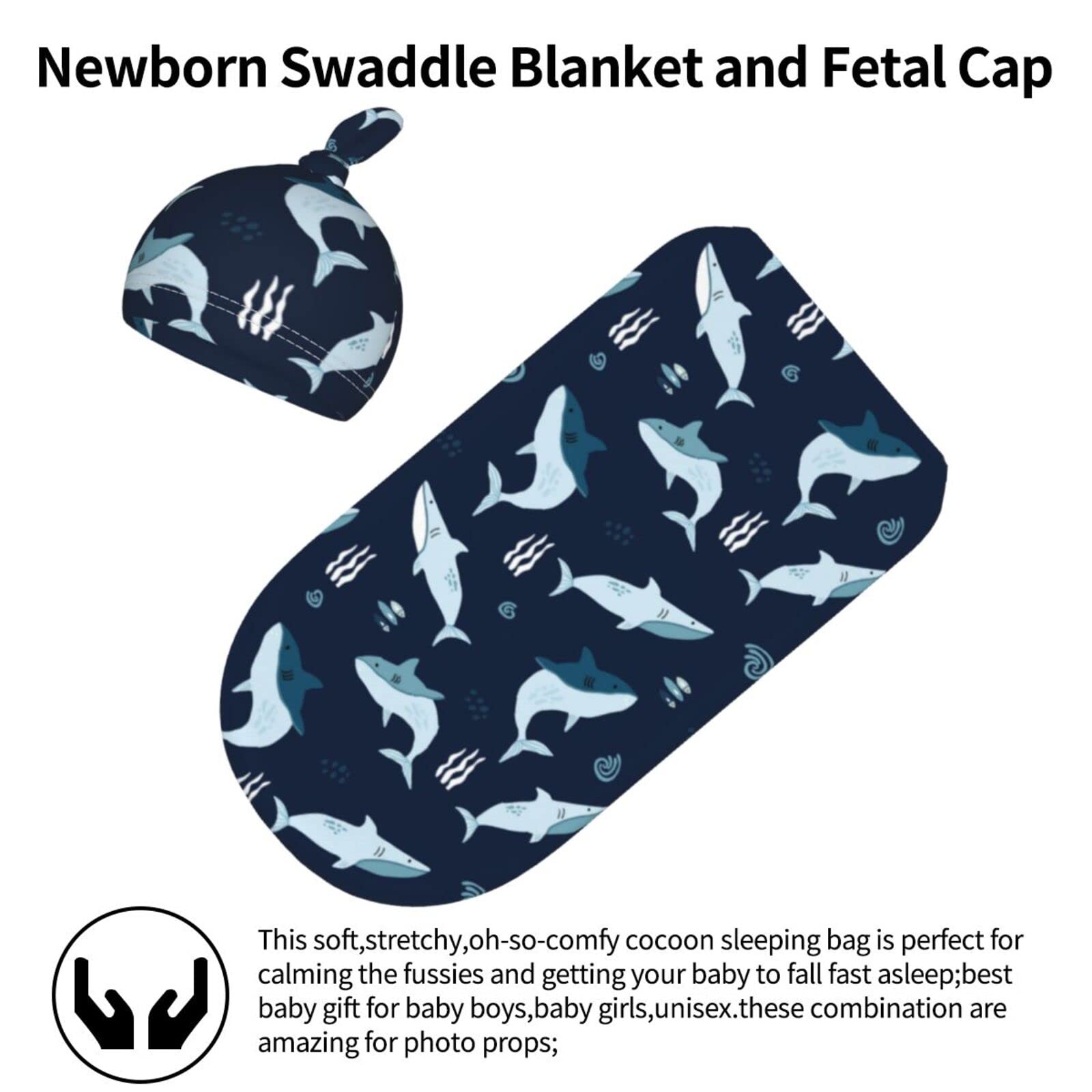 Osvbs Sharks Ocean adjustable knot swaddle highlights secure fit.