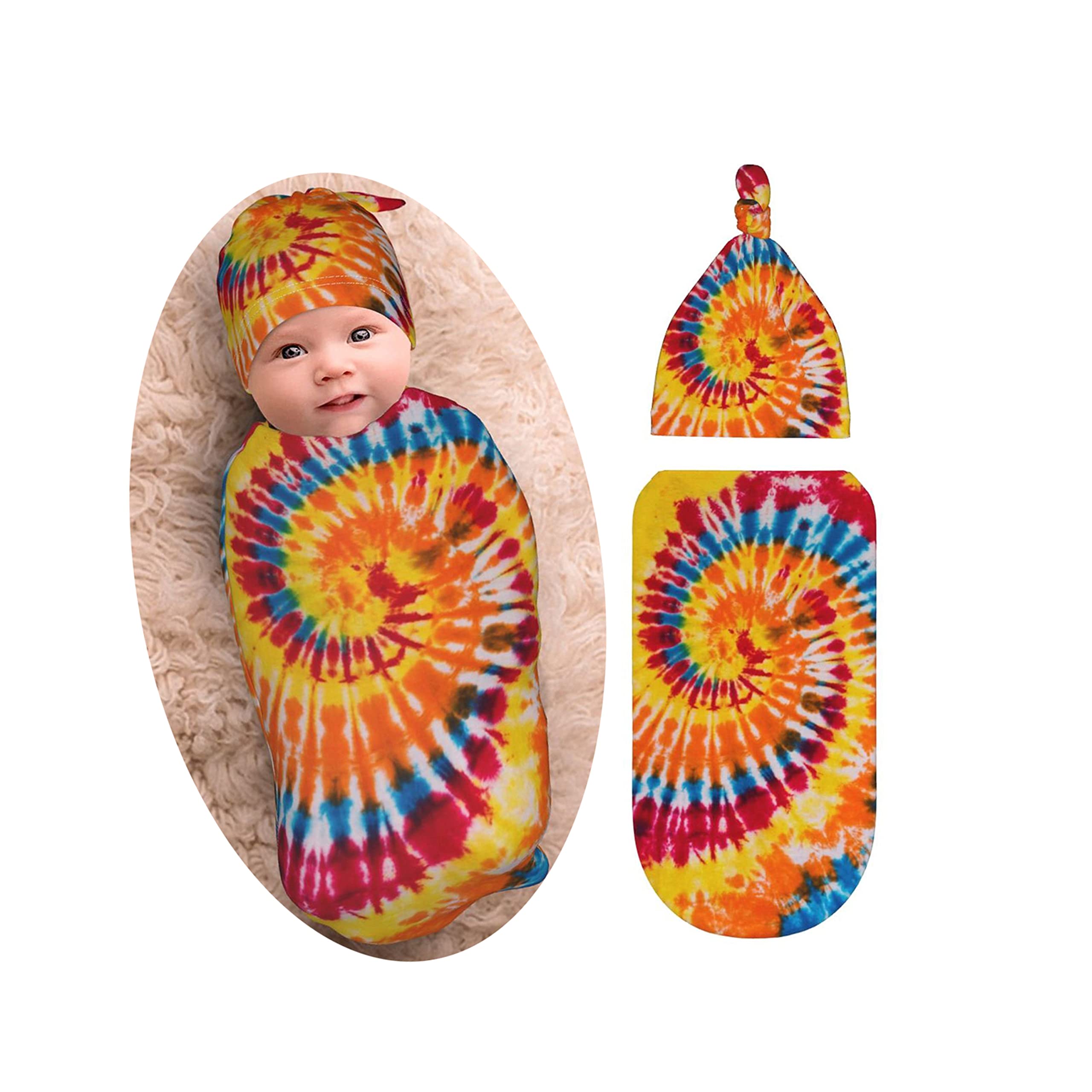 Osvbs rainbow tie-dye swaddle blanket, soft fabric for newborn cuddles.