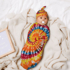 Osvbs rainbow tie-dye swaddle hat, matching headwear keeps baby warm and photo-ready.