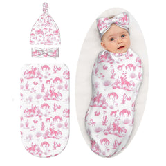 Osvbs Western Cowboy Cactus Pink swaddle blanket shown as a cozy newborn wrap