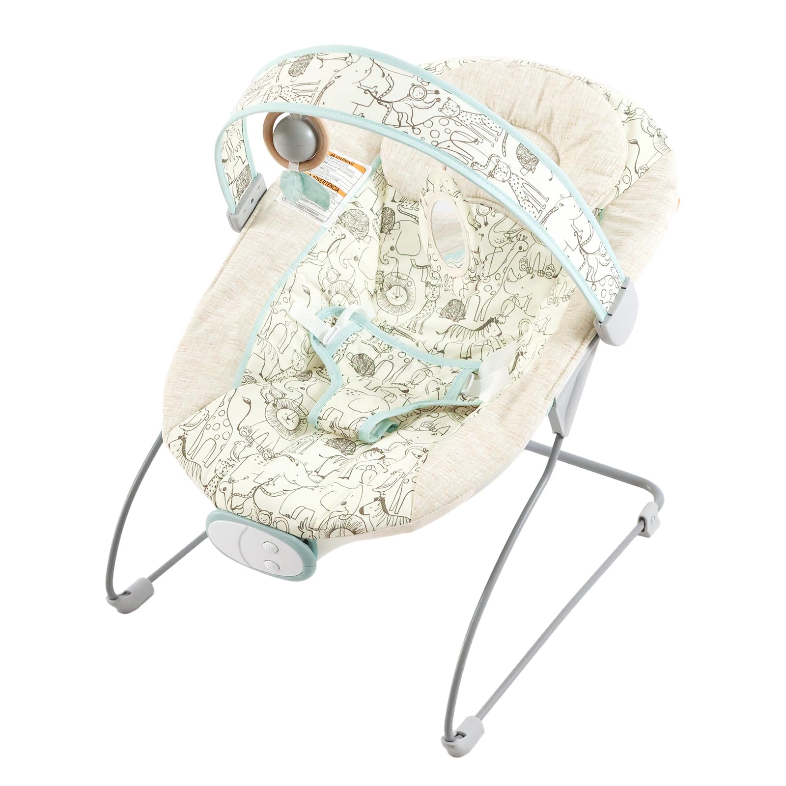 Otrolepota baby bouncer front view showing secure harness for newborns