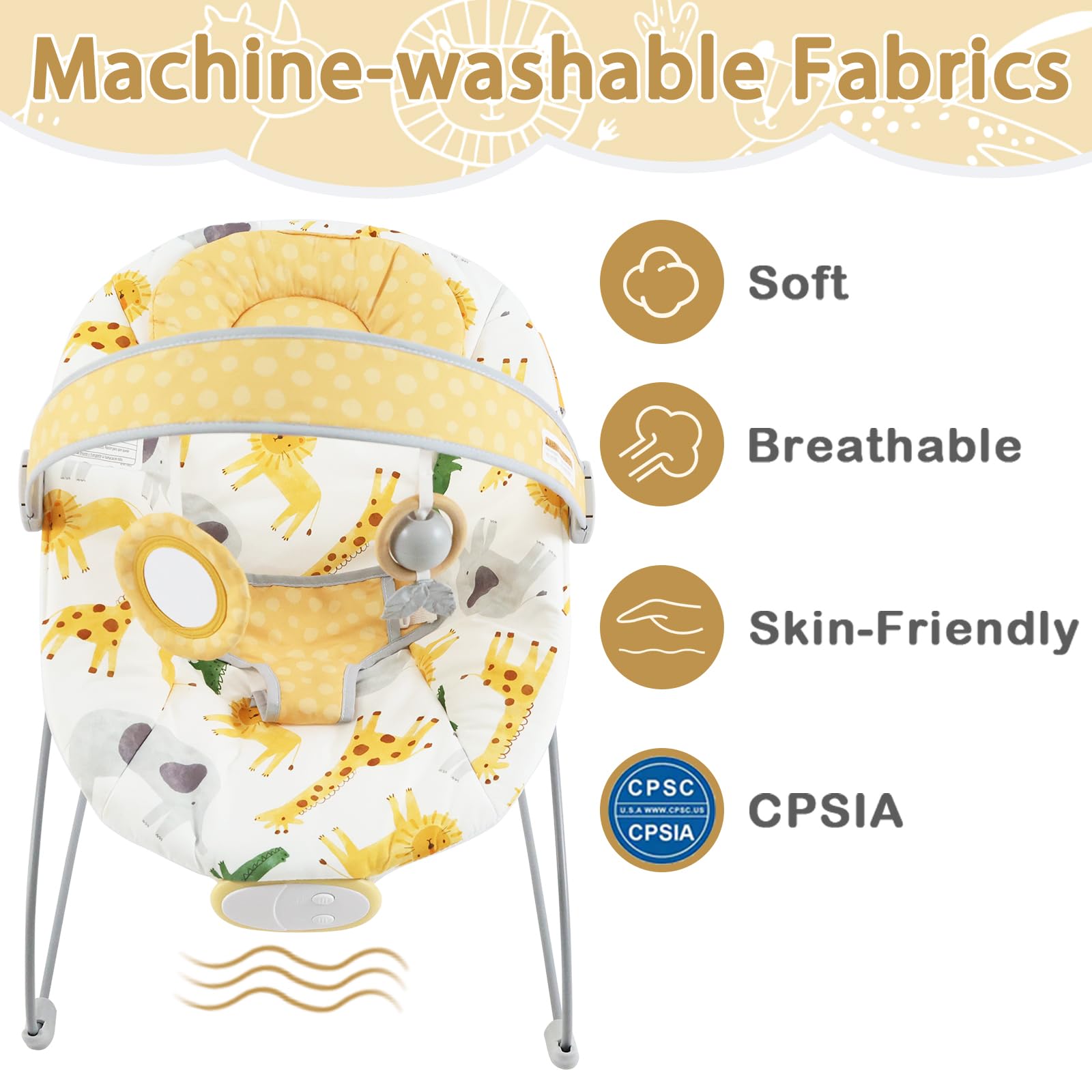 Otrolepota Baby Bouncer provides music and vibration to soothe baby.