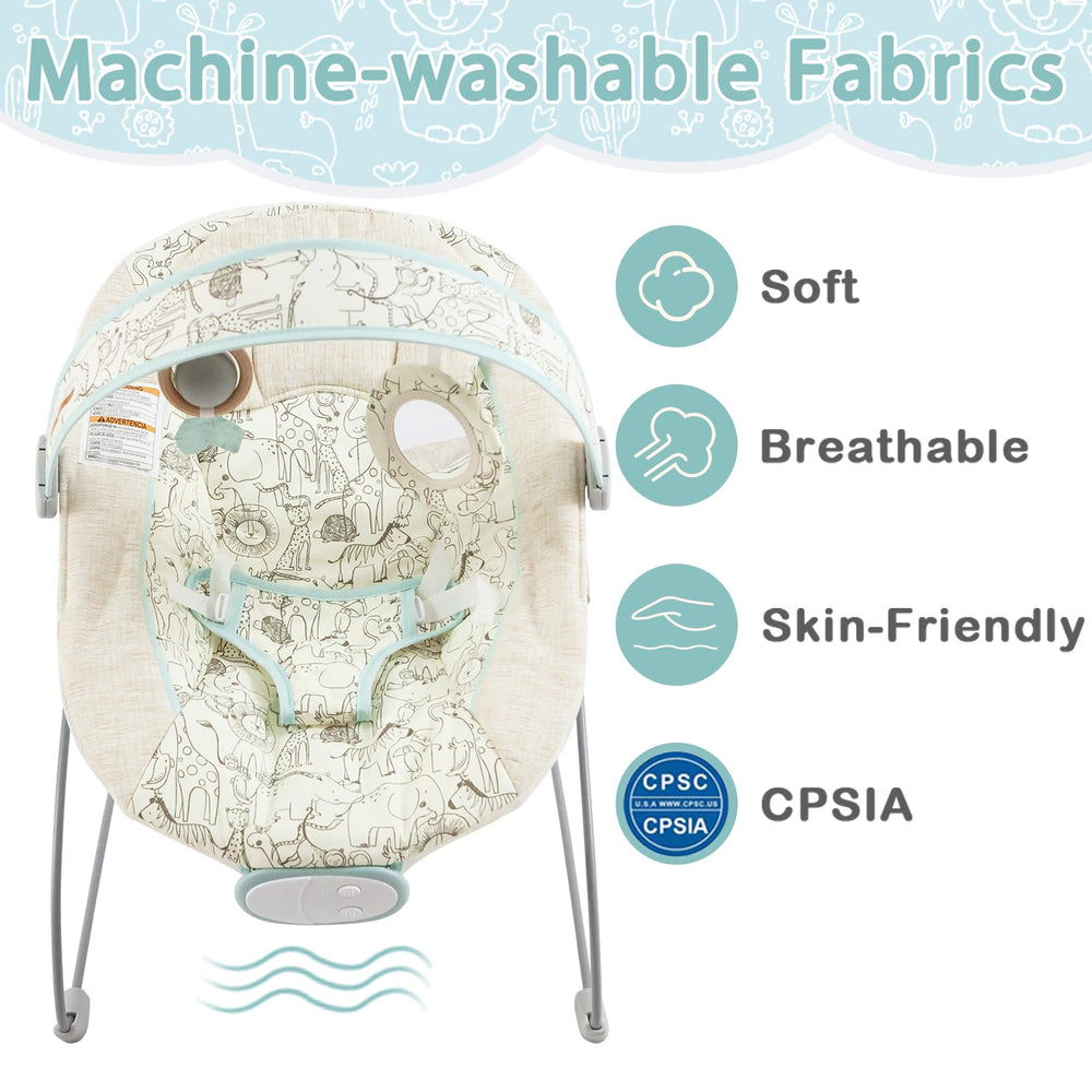 Otrolepota bouncer seat cover detail showing soft machine washable fabric