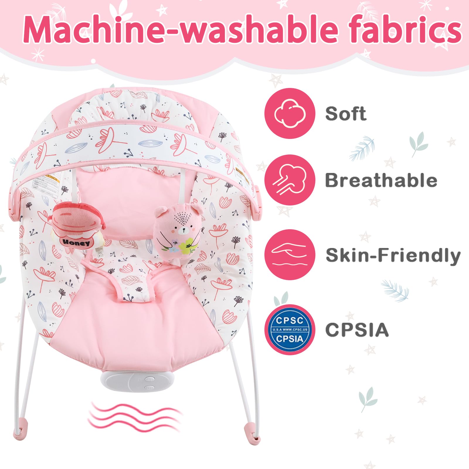 Otrolepota Baby Bouncer seat cover demonstrates easy machine-wash cleanup.