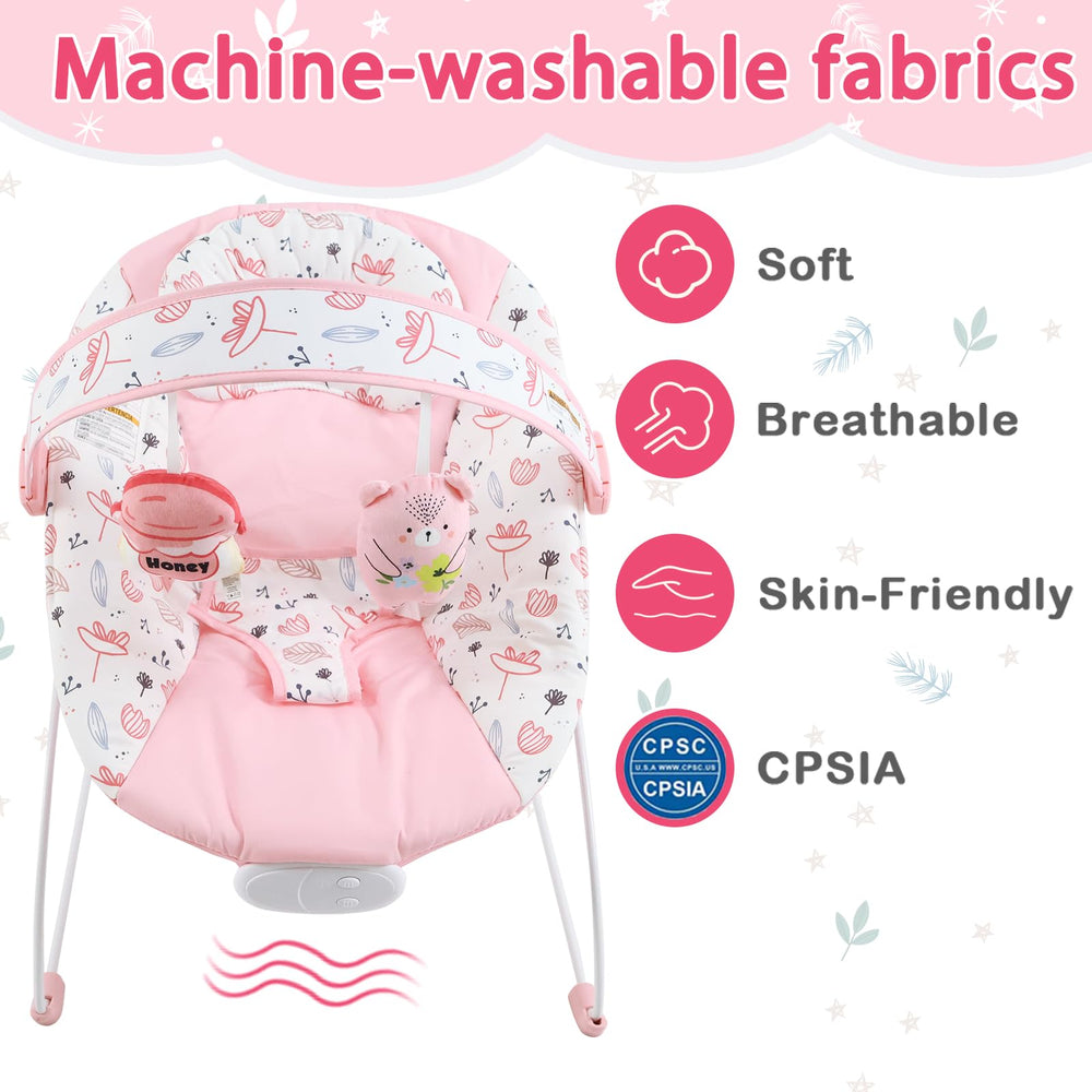 Otrolepota Baby Bouncer seat cover demonstrates easy machine-wash cleanup.