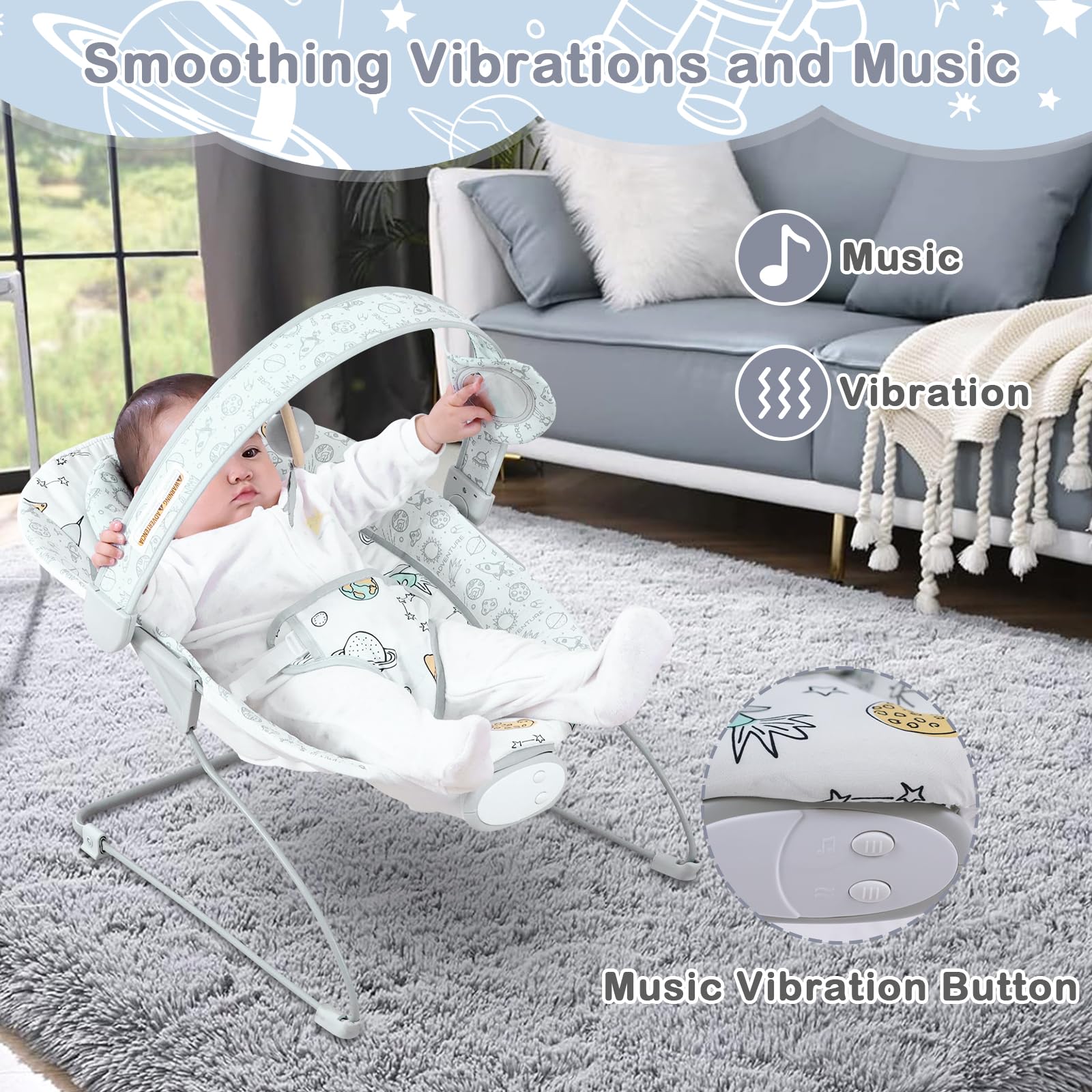 Otrolepota bouncer toy bar with two toys for infant engagement.