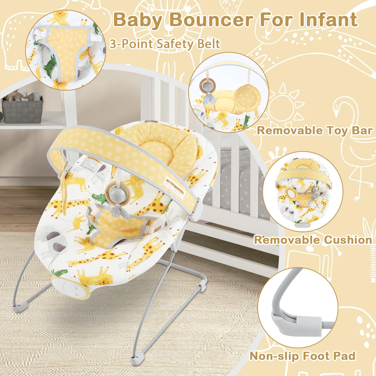 Otrolepota Baby Bouncer supports 0-6 months up to 20 pounds.