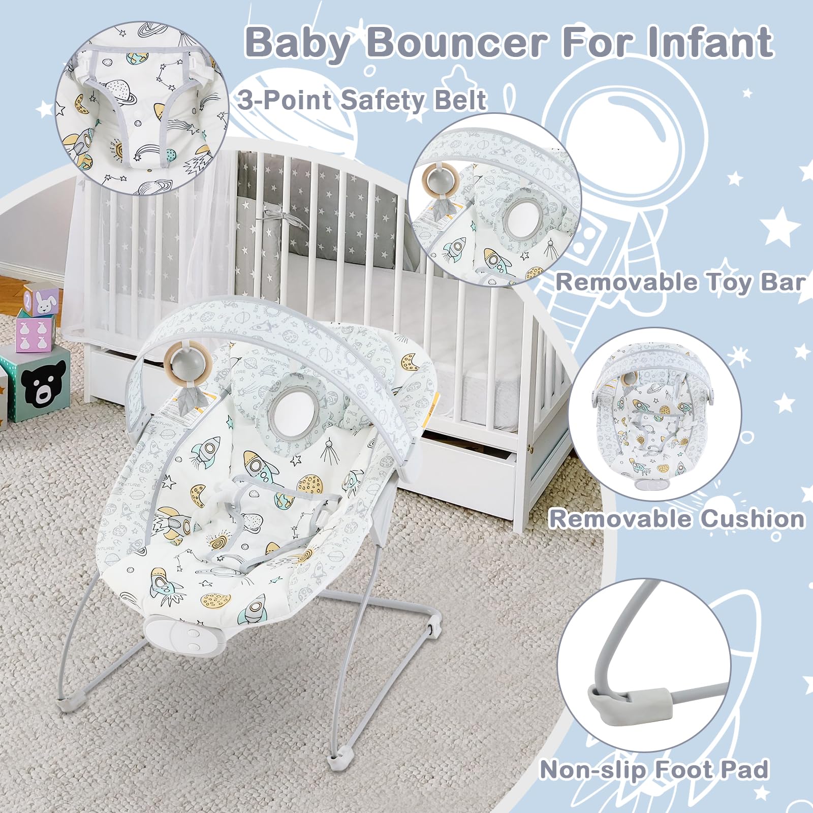 Otrolepota bouncer weight capacity label shows up to 20 pounds.