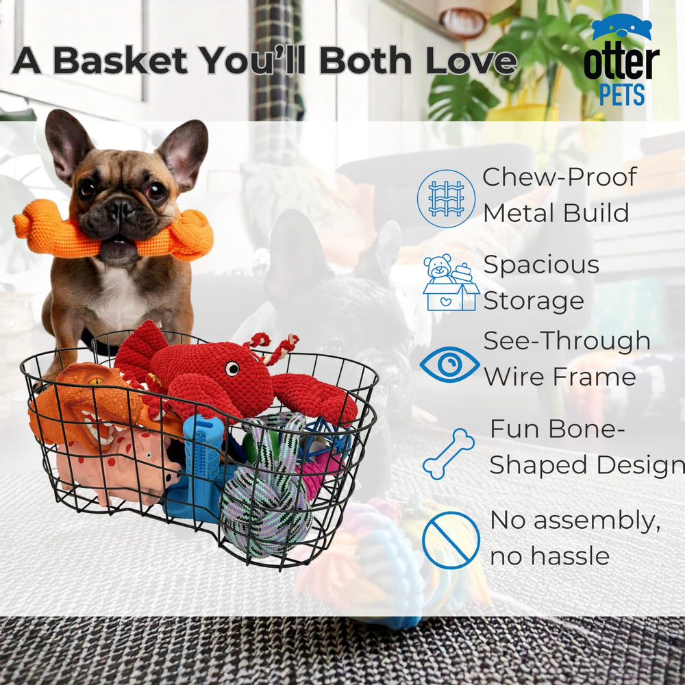 OtterPets bone-shaped metal dog toy basket with durable metal mesh for everyday use.