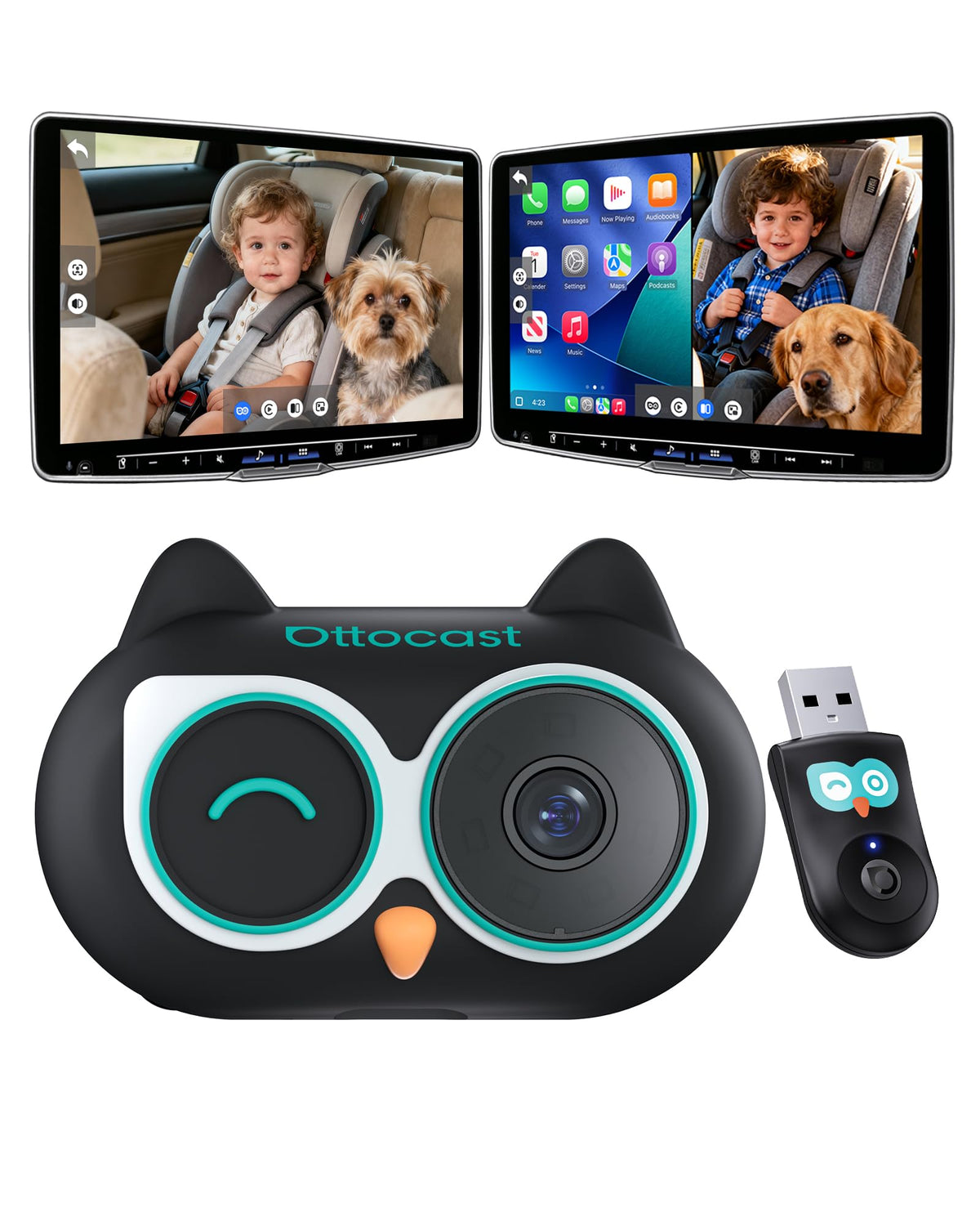 OTTOCAST back seat view on car screen for clear infant monitoring