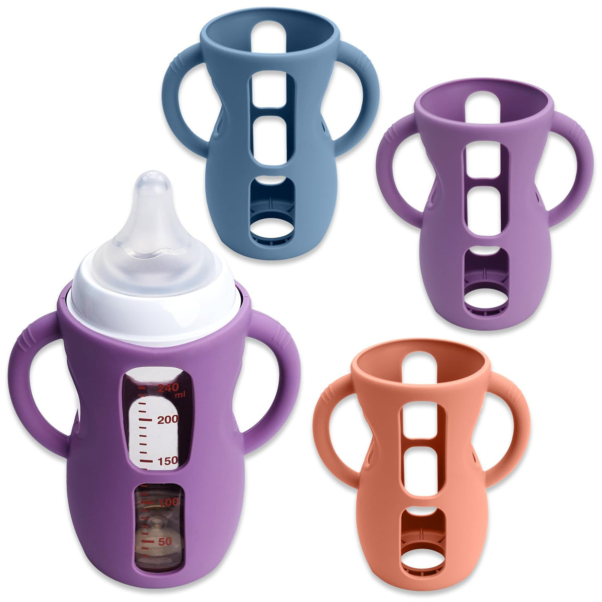 OtumnFS 3-pack silicone sleeves with handle for Avent Natural 8 oz bottle provide secure grip and protection.