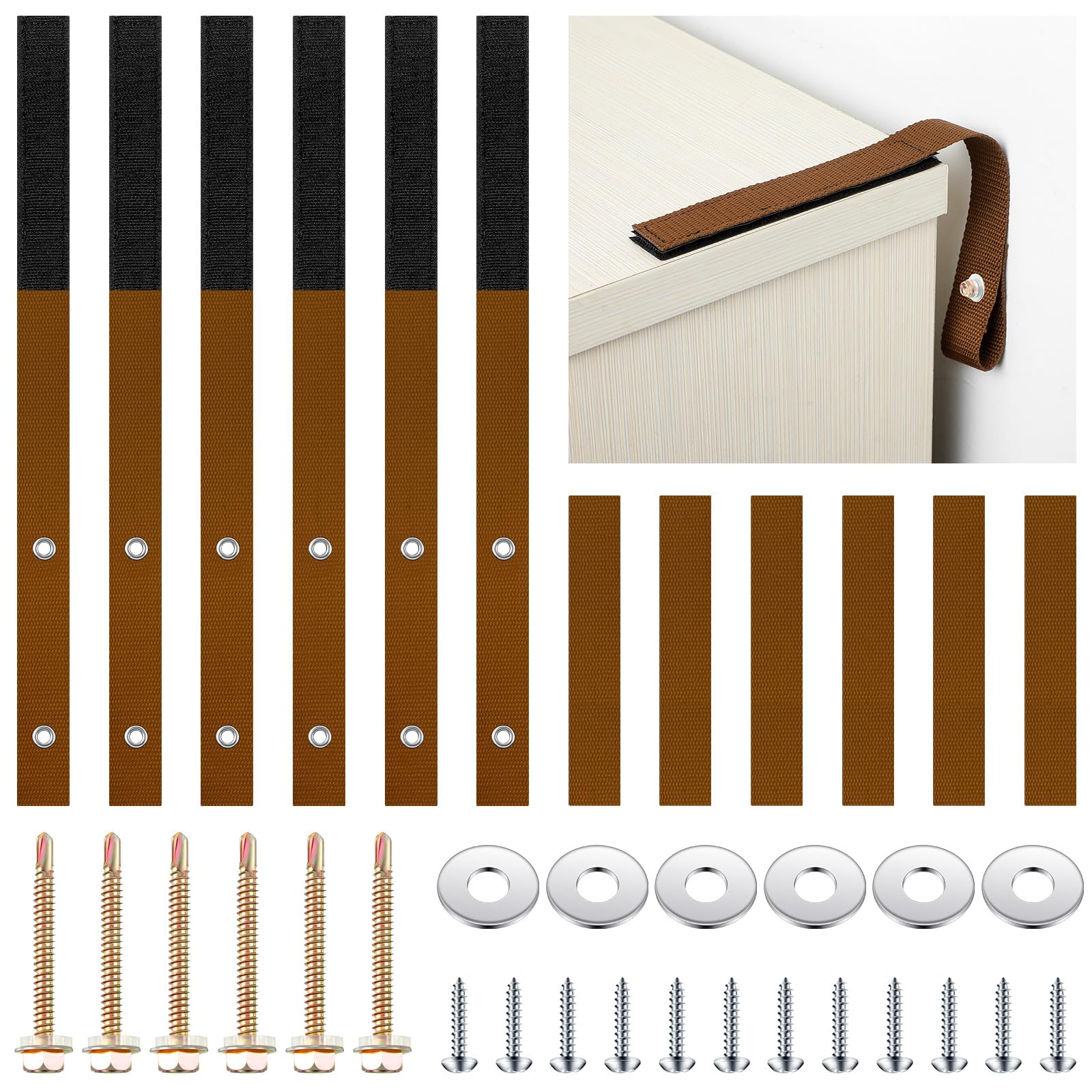 Oudain 6-set anti-tip straps brown stabilizing furniture against tipping.