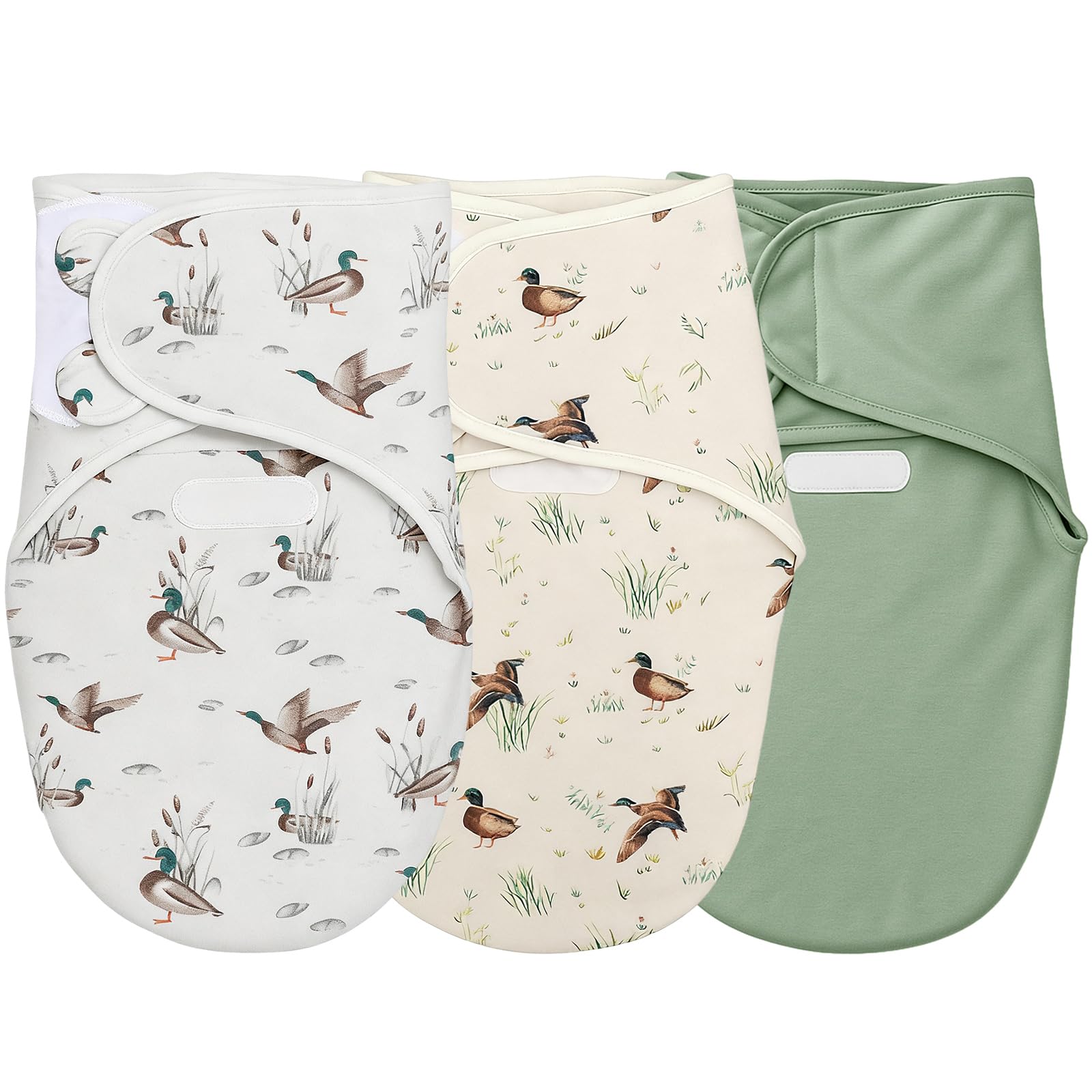 Oudain Mallard Duck Swaddles pack—three breathable blankets for newborn comfort.