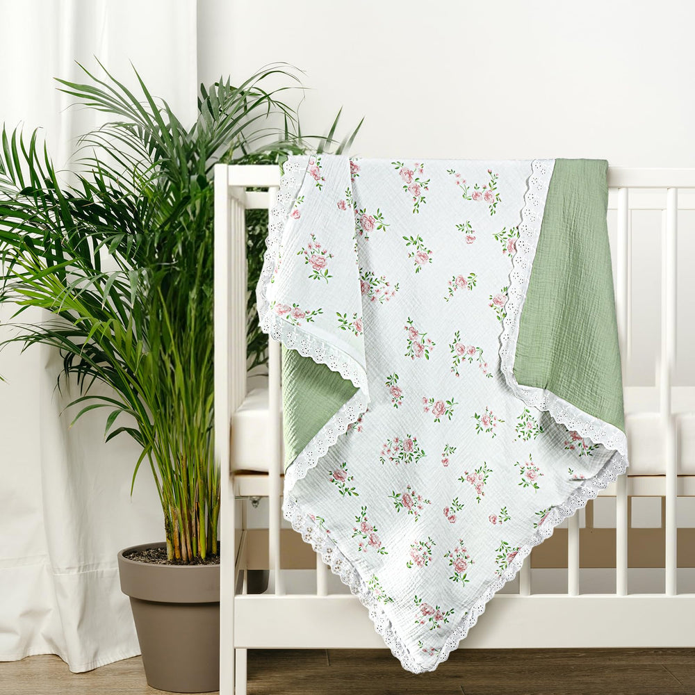 Oudain Muslin Blanket 40x35 swaddle size, versatile for naps, stroller, and car rides.