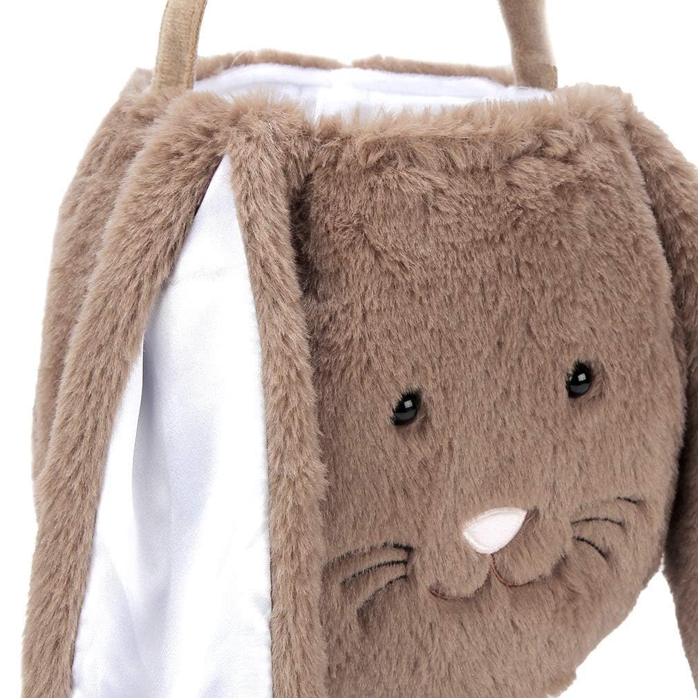 Oufegm Easter basket interior canvas with plush outside for durability and comfort.