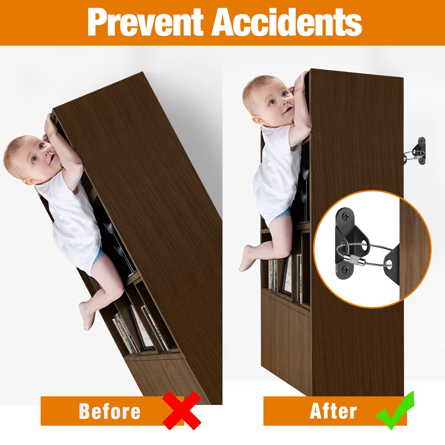Ougourim anchors pack bookcase wall straps for safer taller furnishings.