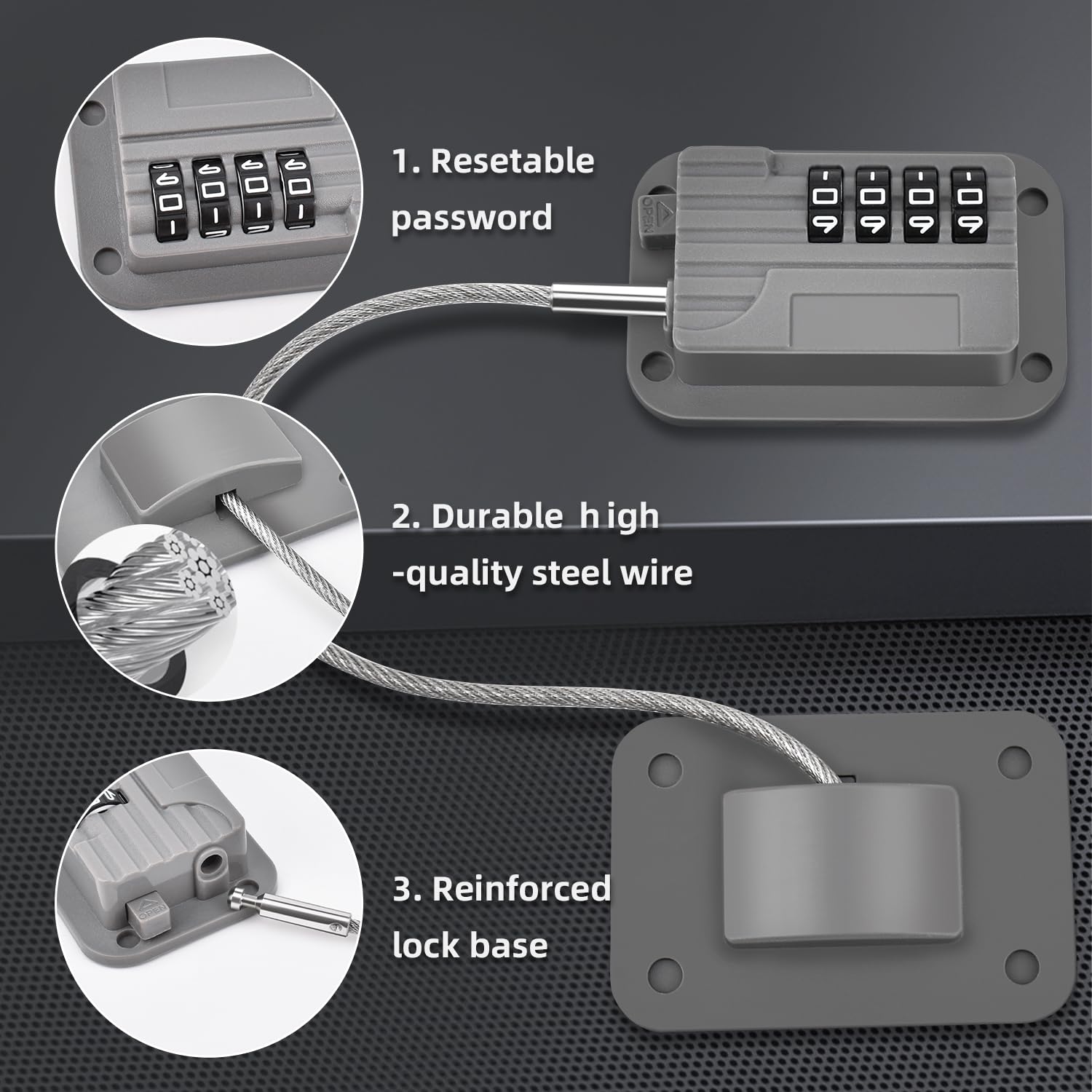 Ougourim lock sticker installation shows no-drill setup for quick use.
