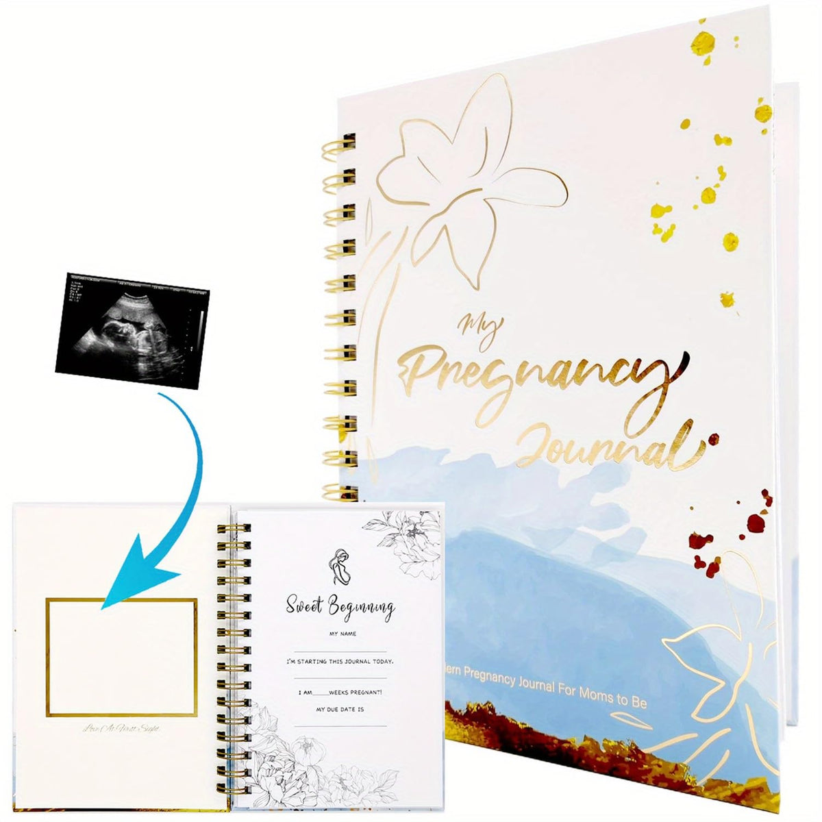 Ouhiam Pregnancy Journal blue ocean cover, a stylish keepsake for milestone memories.