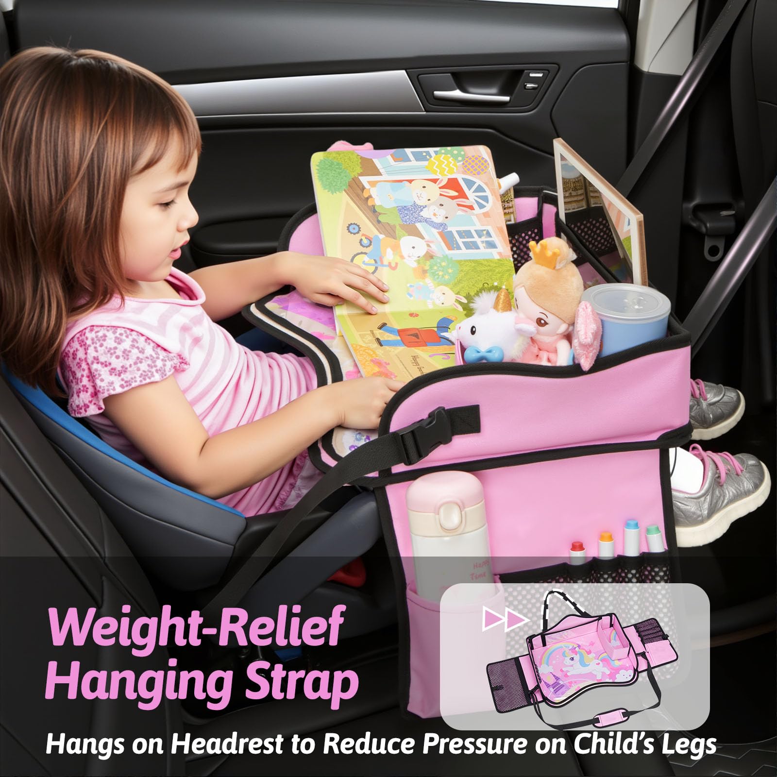 OUOZZZ Kids Travel Tray, folded for easy carry on trips.