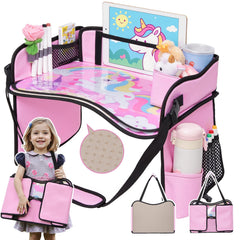 OUOZZZ Kids Travel Tray, front view, compact design for car journeys.