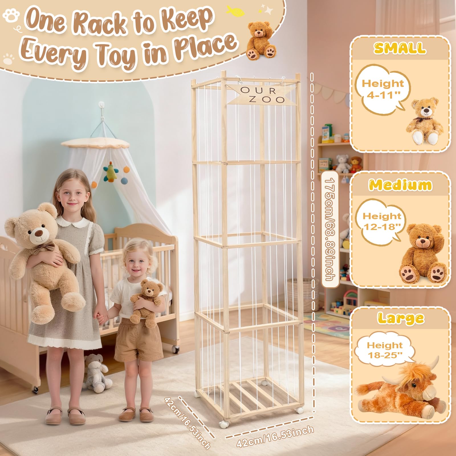 Solid wooden craftsmanship with rounded edges for safe, durable toy storage.
