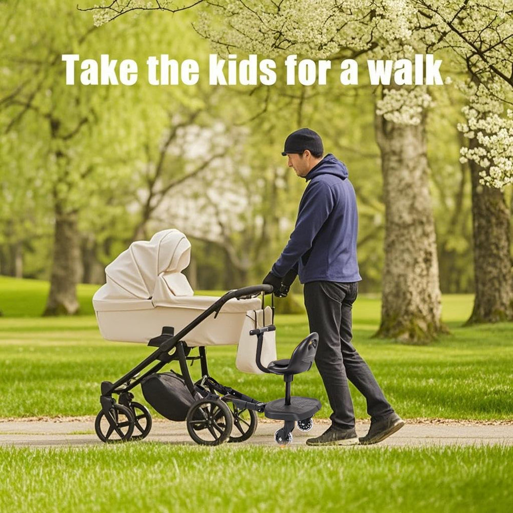 OUSEXI two-child travel setup on a stroller for family outings