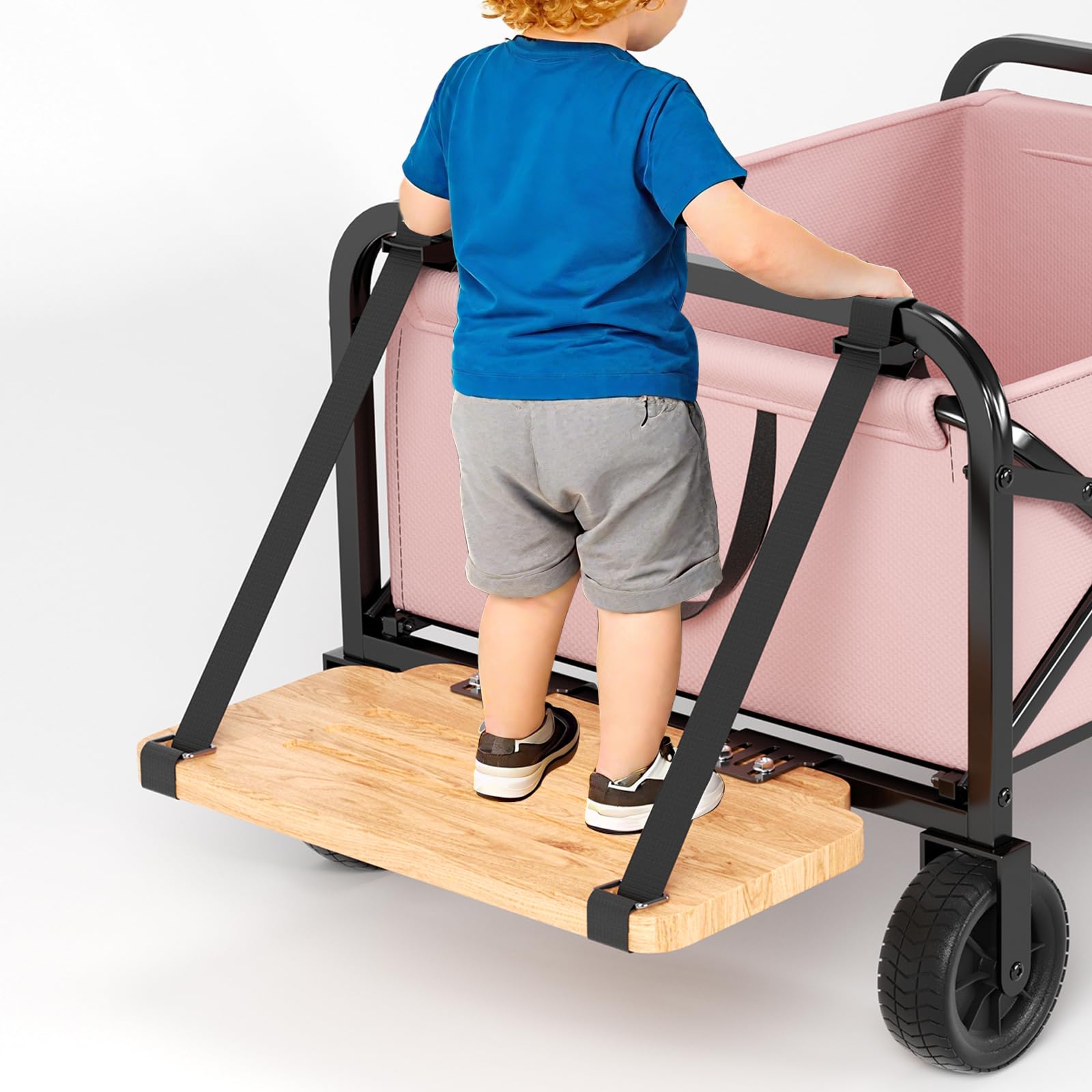 OUSEXI stand-up wagon board with slip-resistant surface boosts toddler stability on walks.