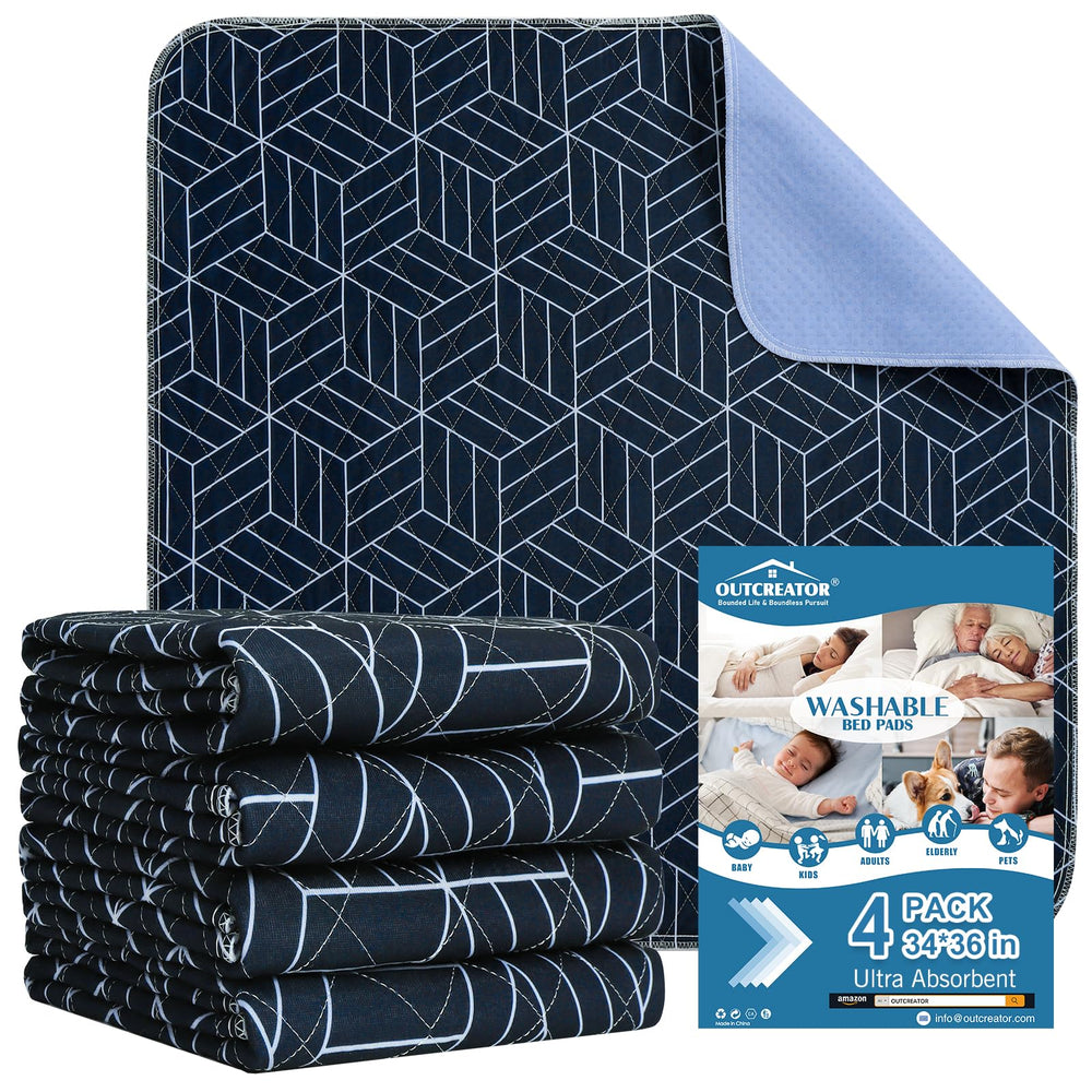 OUTCREATOR Washable Bed Pad 4-pack top view showing compact storage and soft surface.