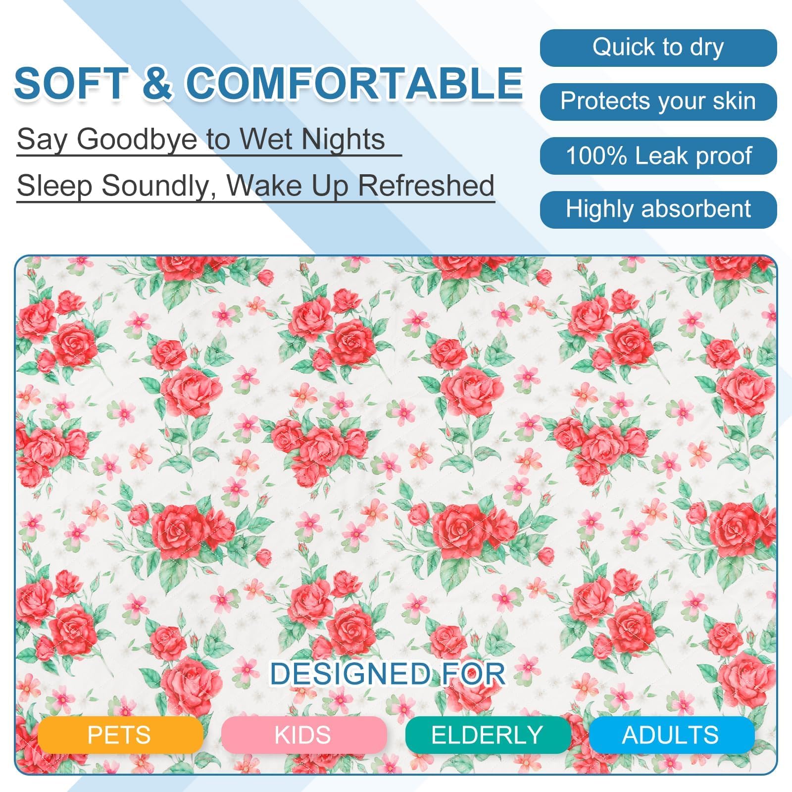 OUTCREATOR bed pad multipurpose use for toddlers, adults, seniors, and pets.