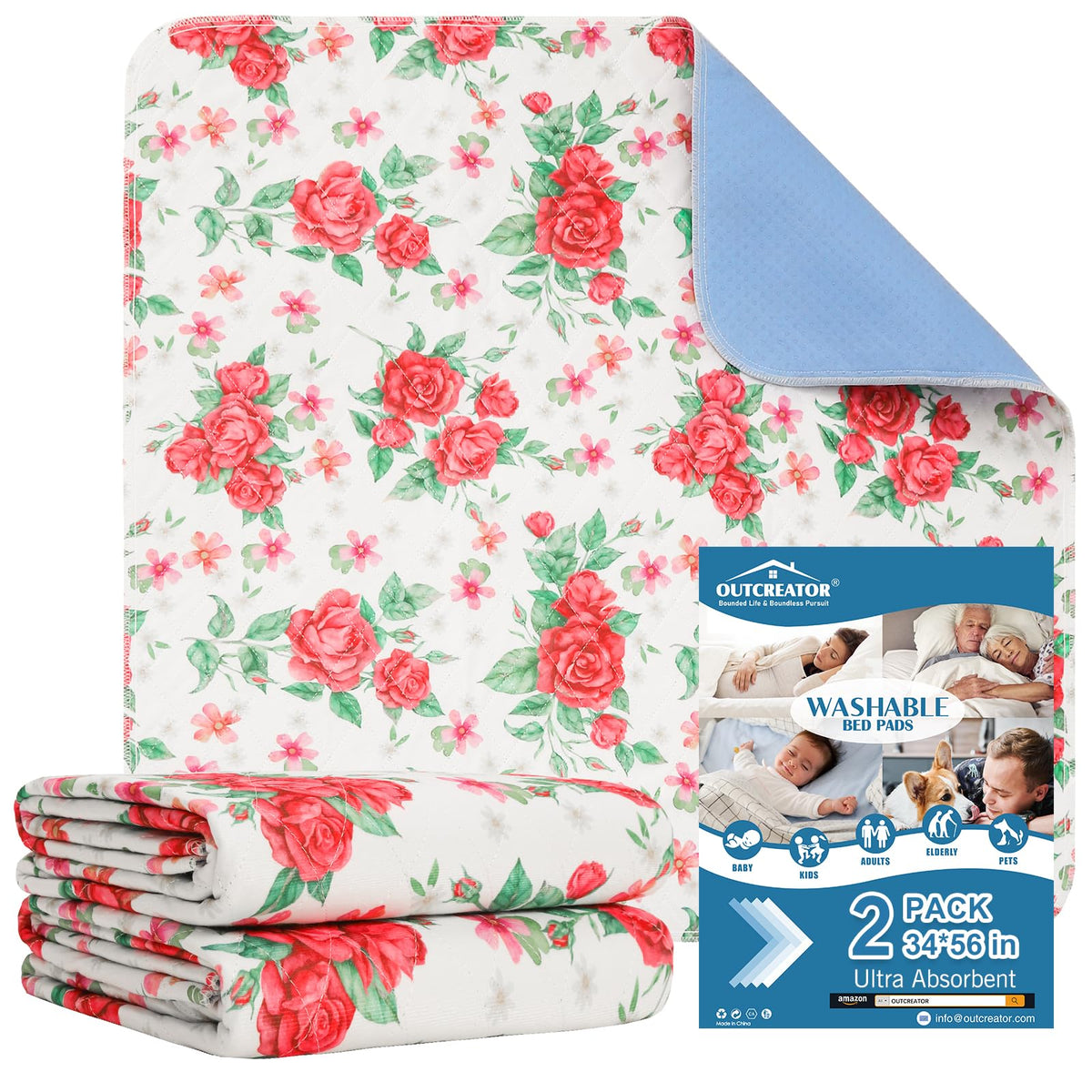 OUTCREATOR bed pad top surface with soft touch fabric for overnight protection.