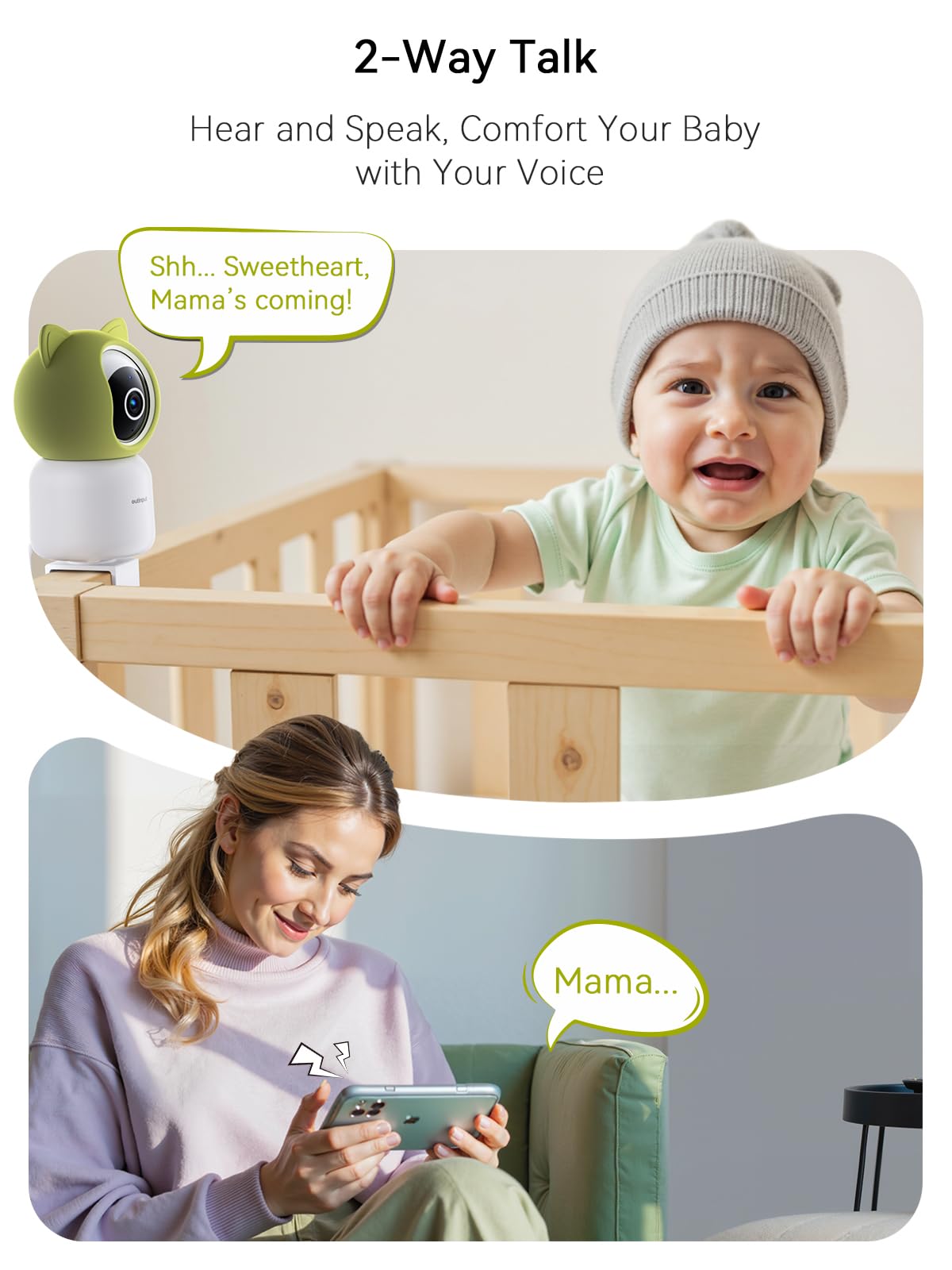 Outinput baby monitor two-way audio for real-time baby comfort.