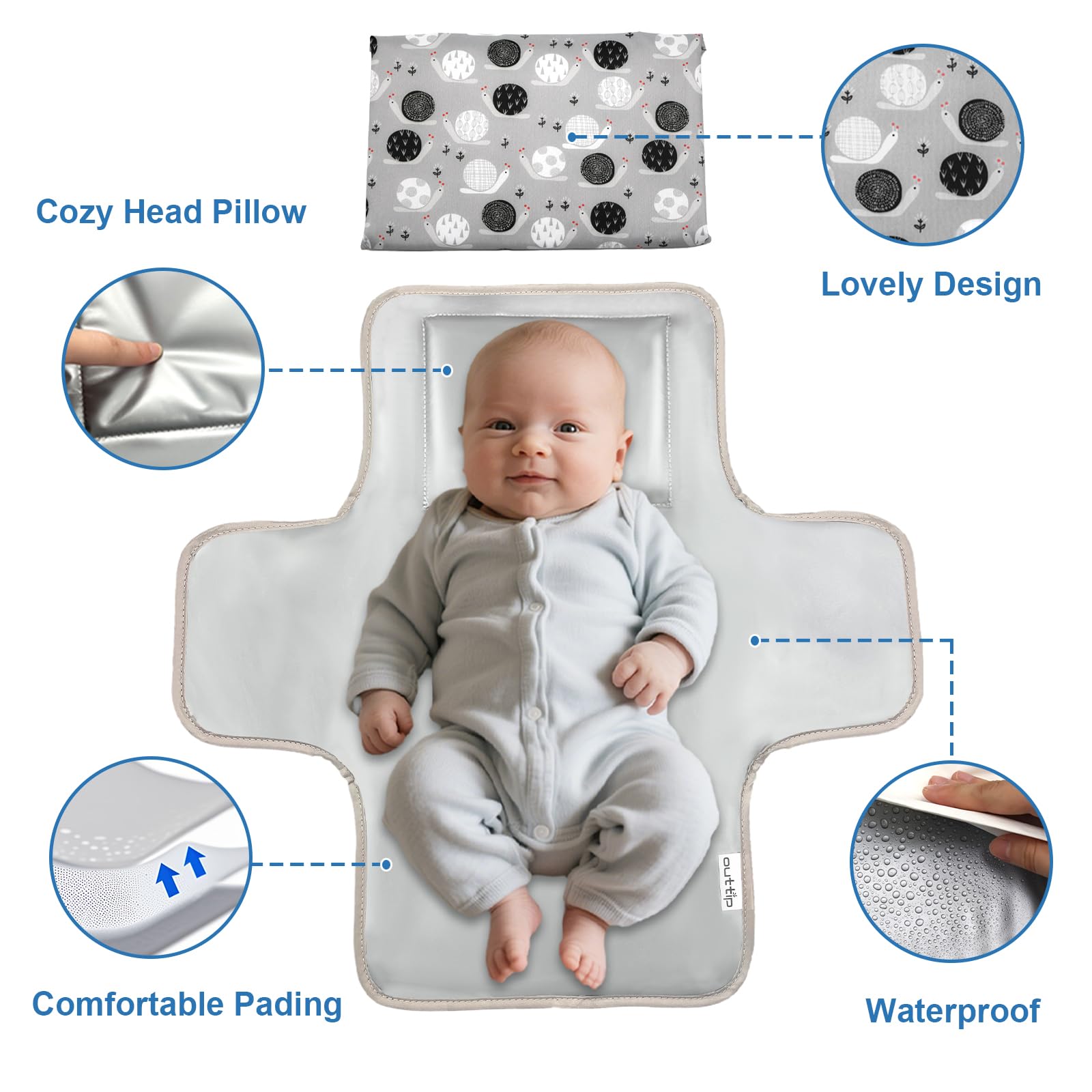 Outtip Cute Snail changing mat ultra-lightweight for easy carry